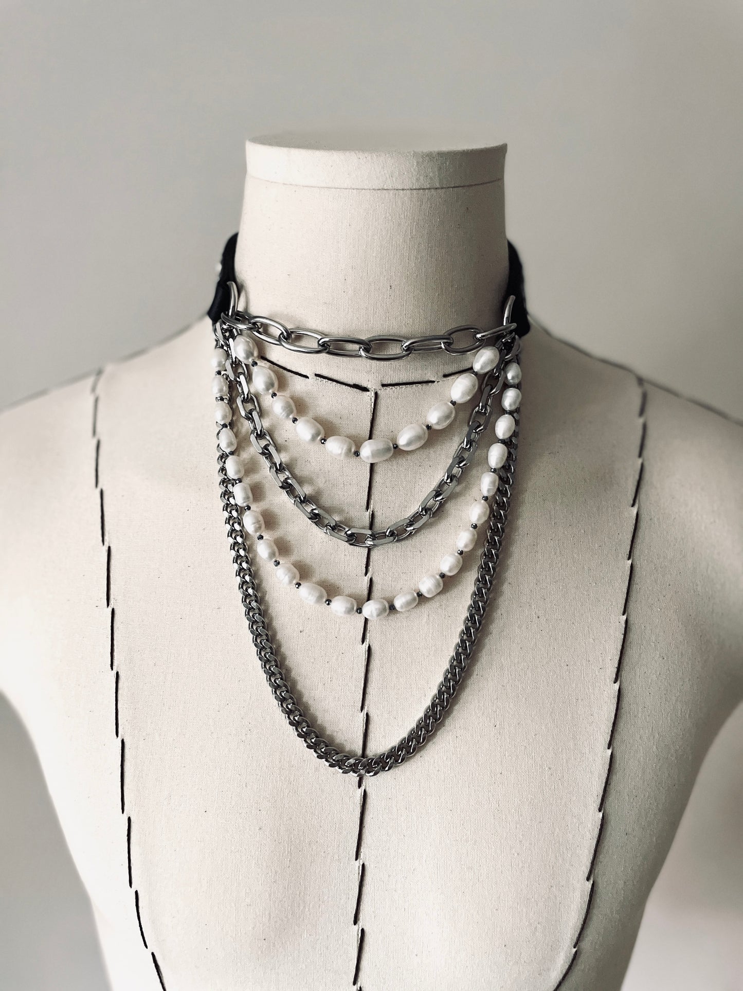 LXXP1 Pearl Leather Choker Limited Edition Handcrafted - MEKERA STUDIOS