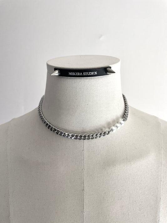 RTB-N7-White Pearl Cuban Chain Mix Necklace Stainless steel - MEKERA STUDIOS