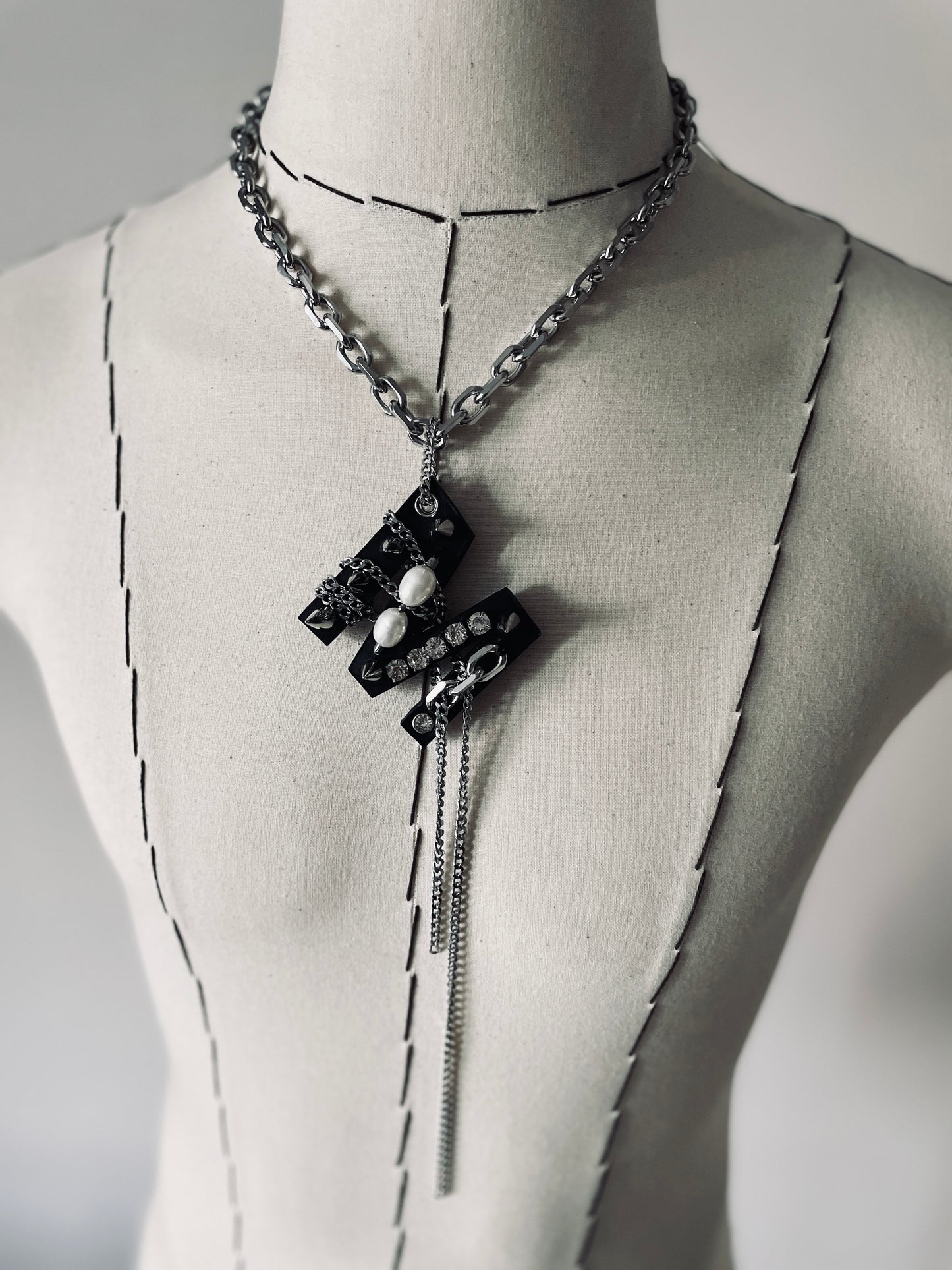 Initial M - The K Initial Collection Pearl Leather Pendant Choker Limited Edition Handcrafted Necklace - MEKERA STUDIOS