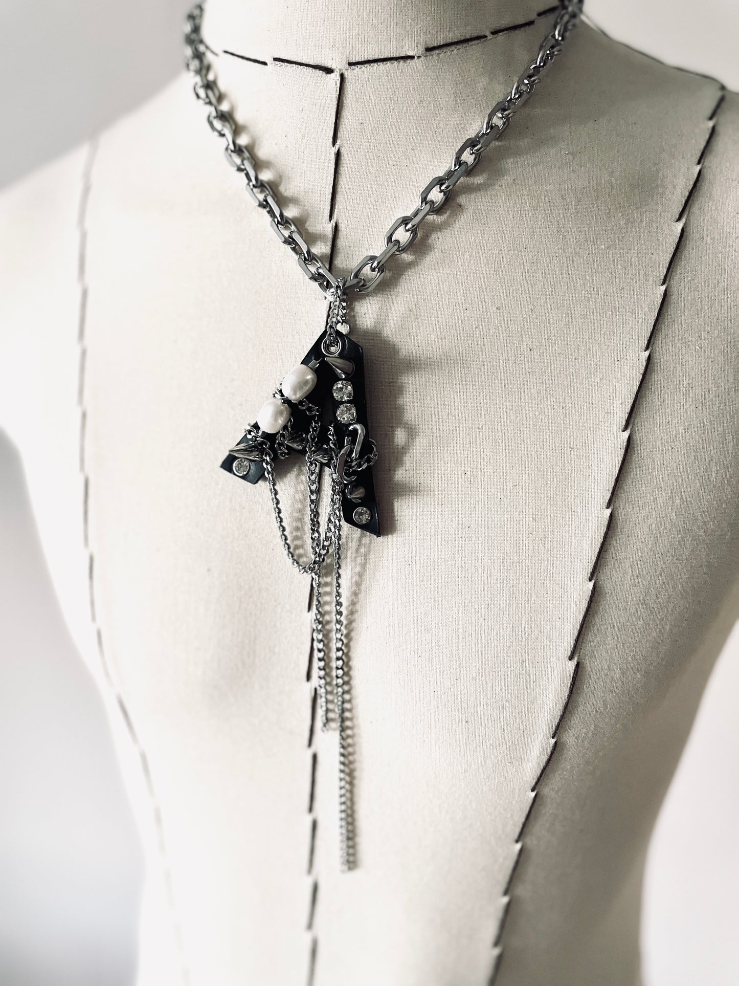 Initial A - The K Initial Collection Pearl Leather Pendant Choker Limited Edition Handcrafted Necklace - MEKERA STUDIOS