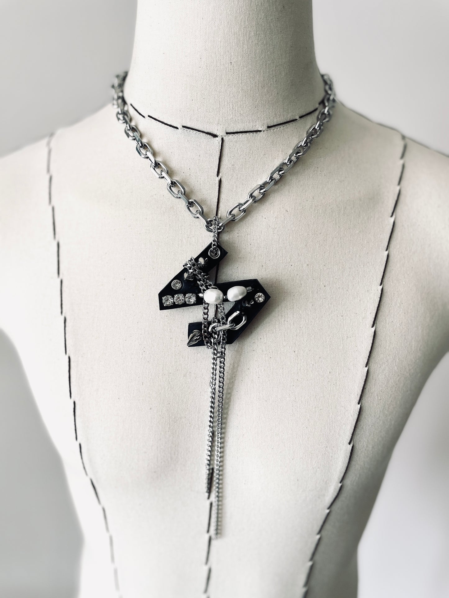 Initial S - The K Initial Collection Pearl Leather Pendant Choker Limited Edition Handcrafted Necklace - MEKERA STUDIOS