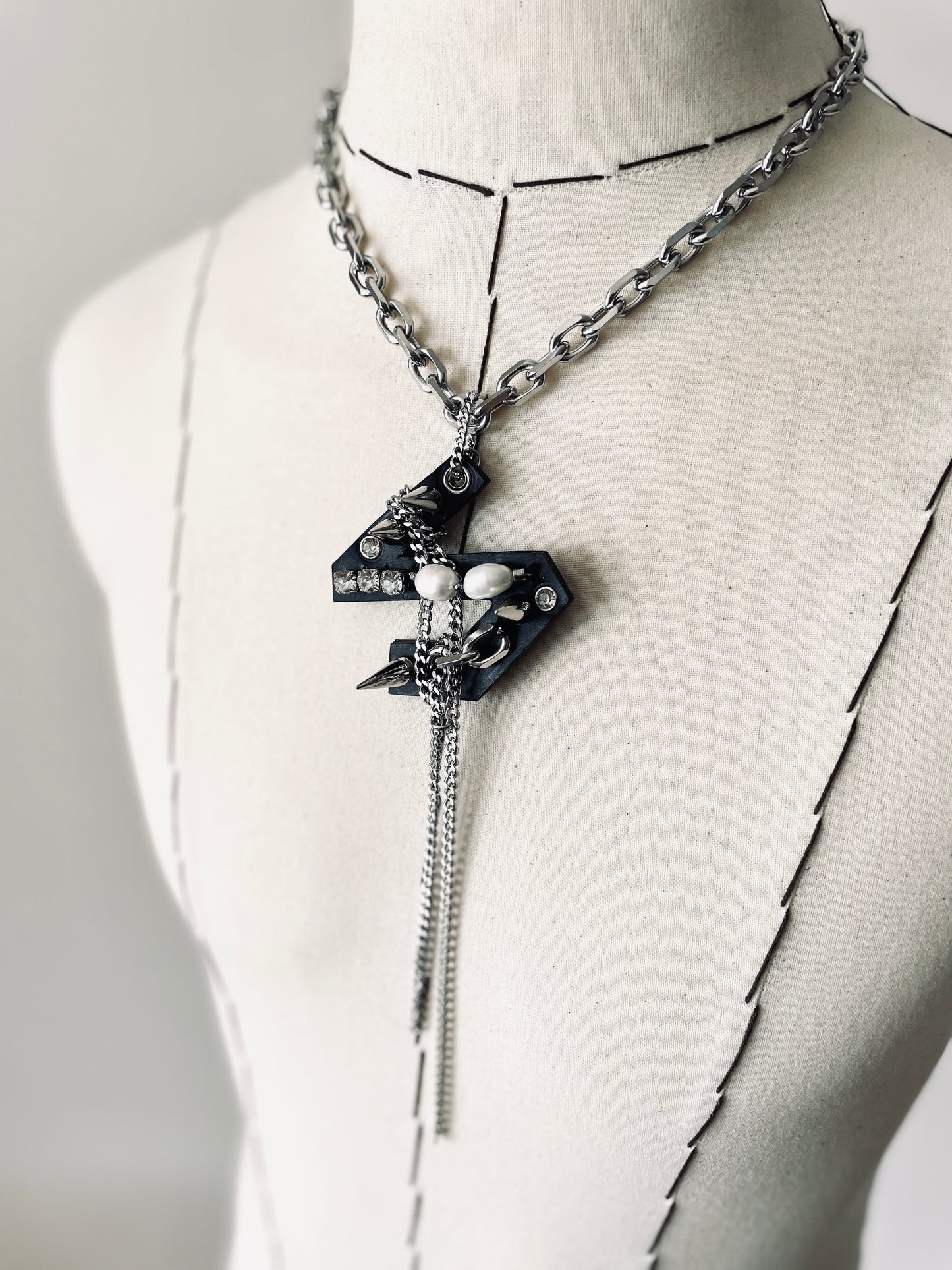 Initial S - The K Initial Collection Pearl Leather Pendant Choker Limited Edition Handcrafted Necklace - MEKERA STUDIOS