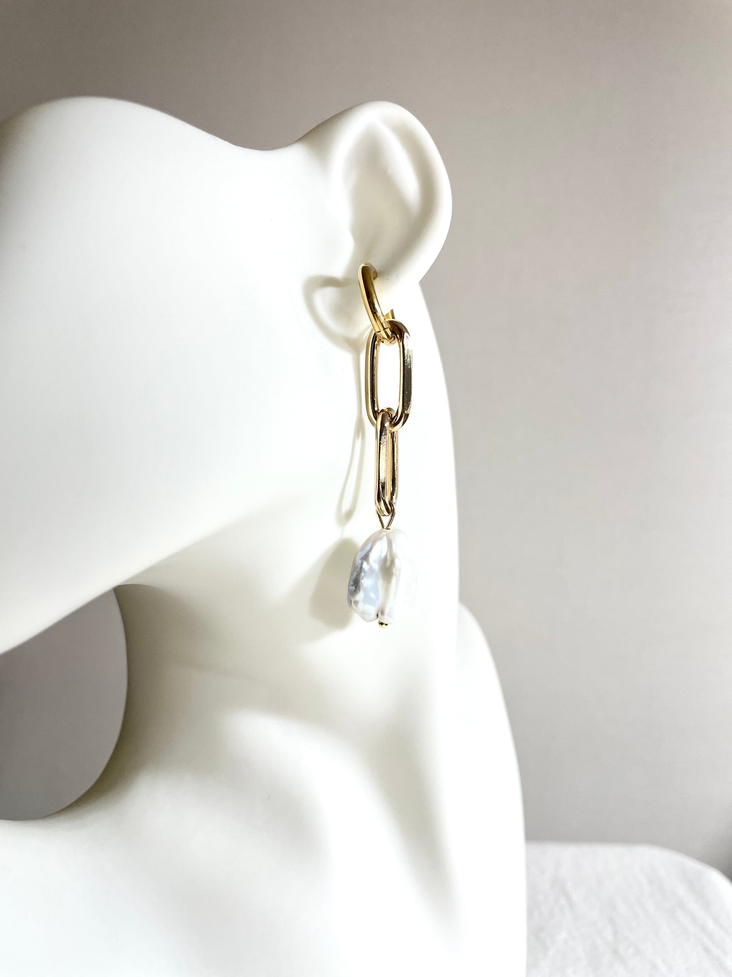 Pearl Gold Earrings J-9 Collection { J } Baroque Pearl - MEKERA STUDIOS