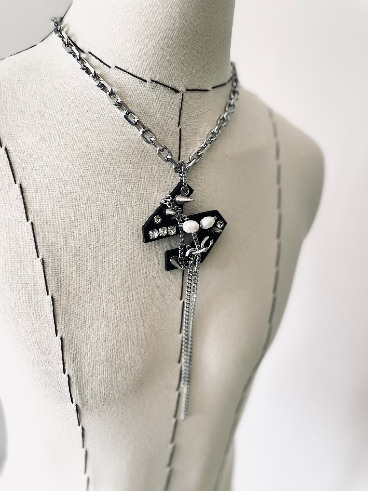 Initial S - The K Initial Collection Pearl Leather Pendant Choker Limited Edition Handcrafted Necklace - MEKERA STUDIOS