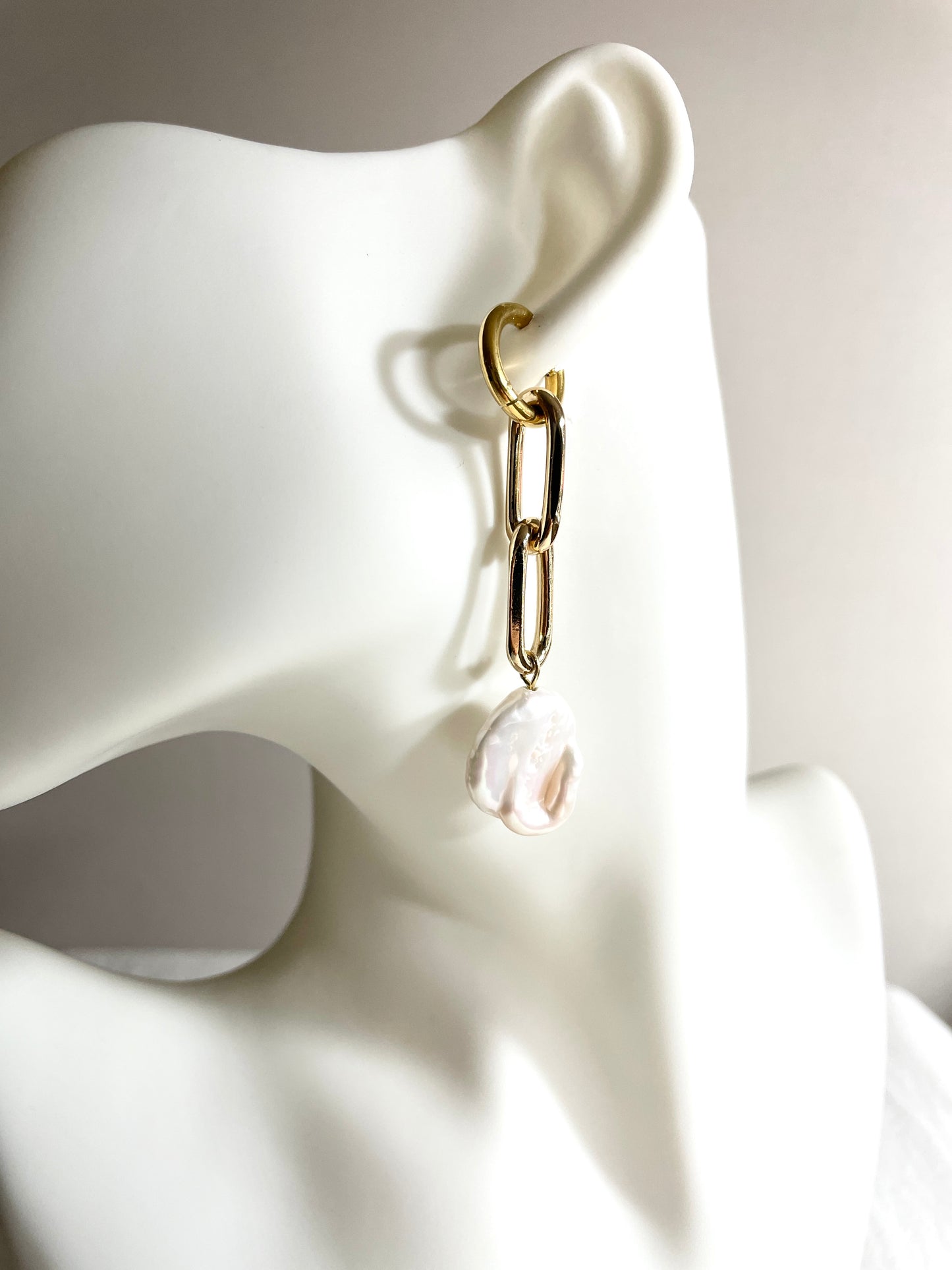 Pearl Gold Earrings J-9 Collection { J } Baroque Pearl - MEKERA STUDIOS