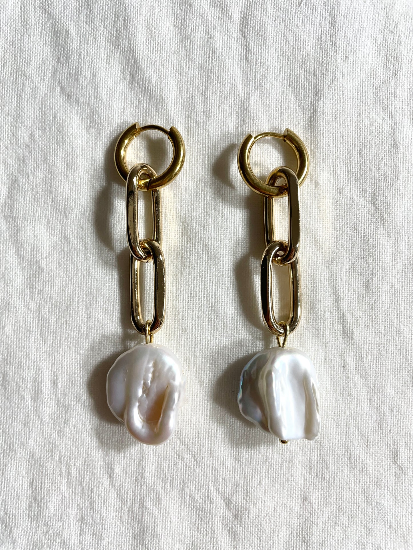 Pearl Gold Earrings J-9 Collection { J } Baroque Pearl - MEKERA STUDIOS