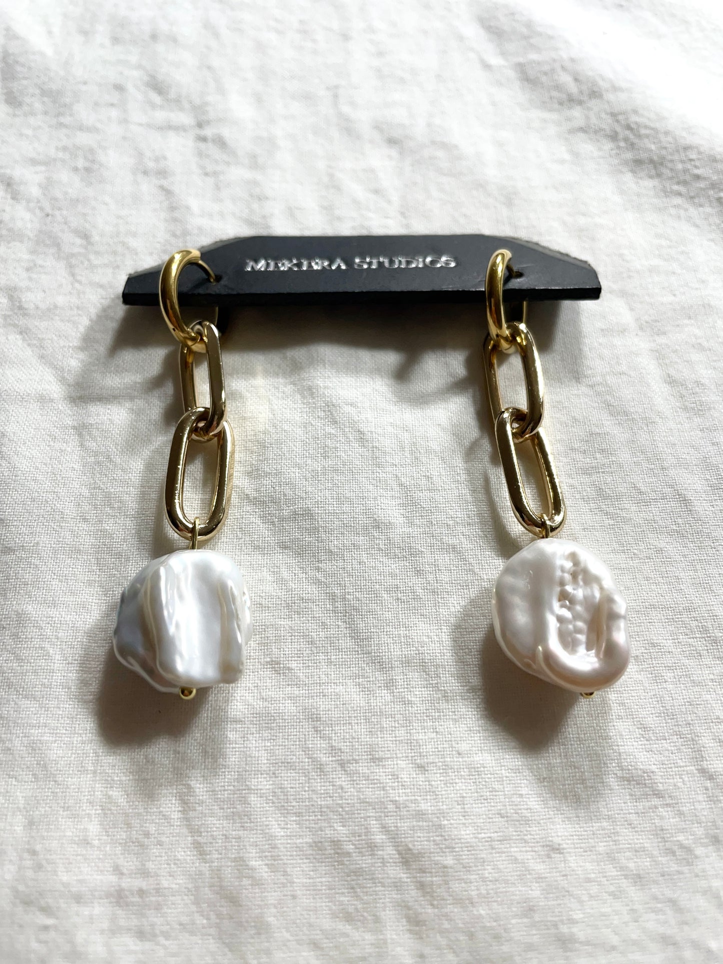 Pearl Gold Earrings J-9 Collection { J } Baroque Pearl - MEKERA STUDIOS