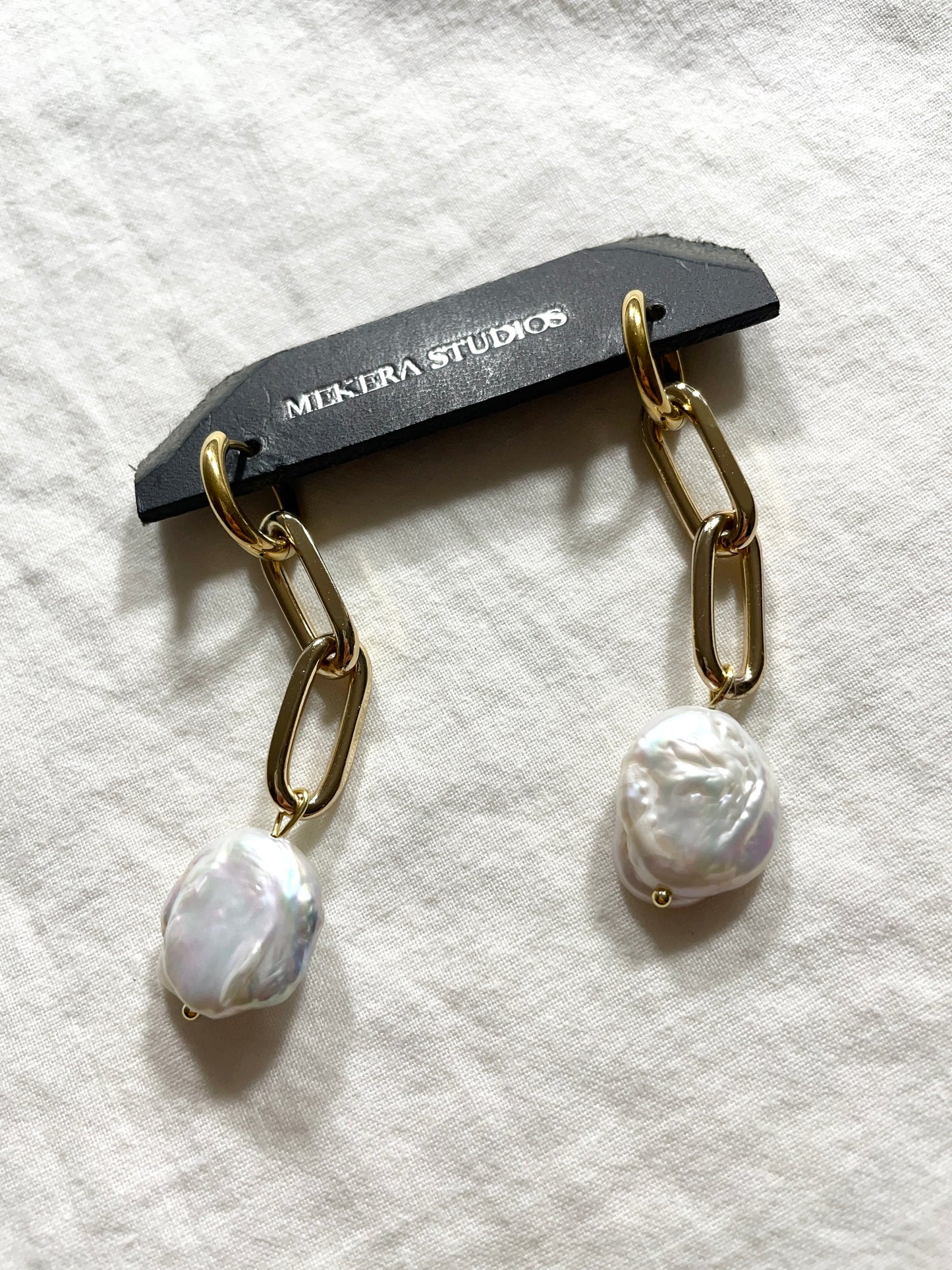Pearl Gold Earrings J-9 Collection { J } Baroque Pearl - MEKERA STUDIOS