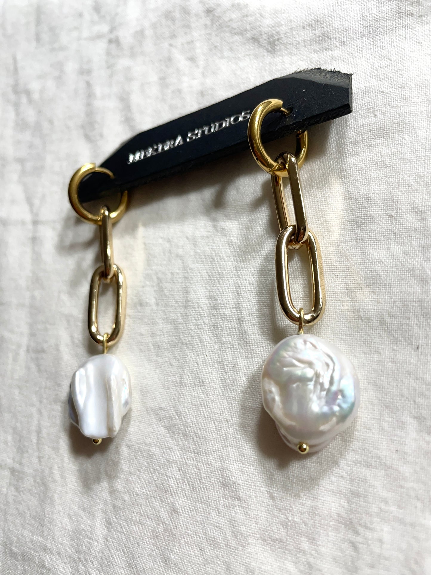 Pearl Gold Earrings J-9 Collection { J } Baroque Pearl - MEKERA STUDIOS