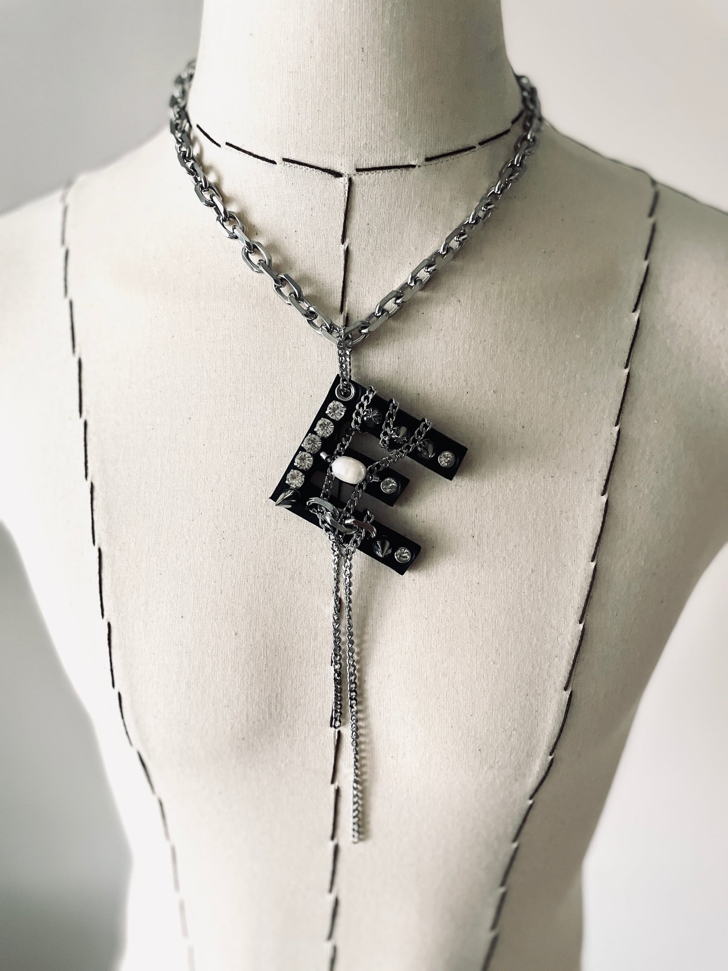 Initial E - The K Initial Collection Pearl Leather Pendant Choker Limited Edition Handcrafted Necklace - MEKERA STUDIOS