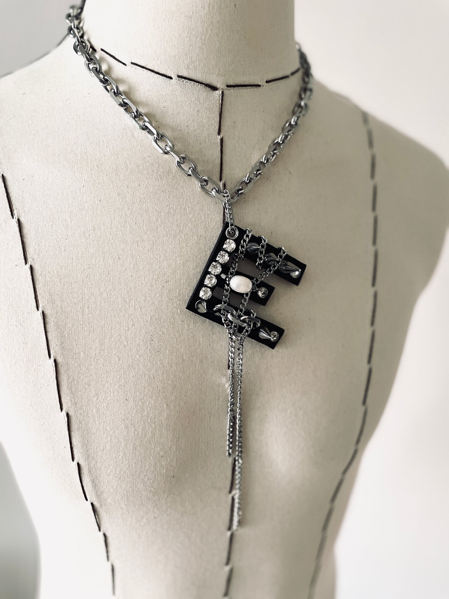 Initial E - The K Initial Collection Pearl Leather Pendant Choker Limited Edition Handcrafted Necklace - MEKERA STUDIOS