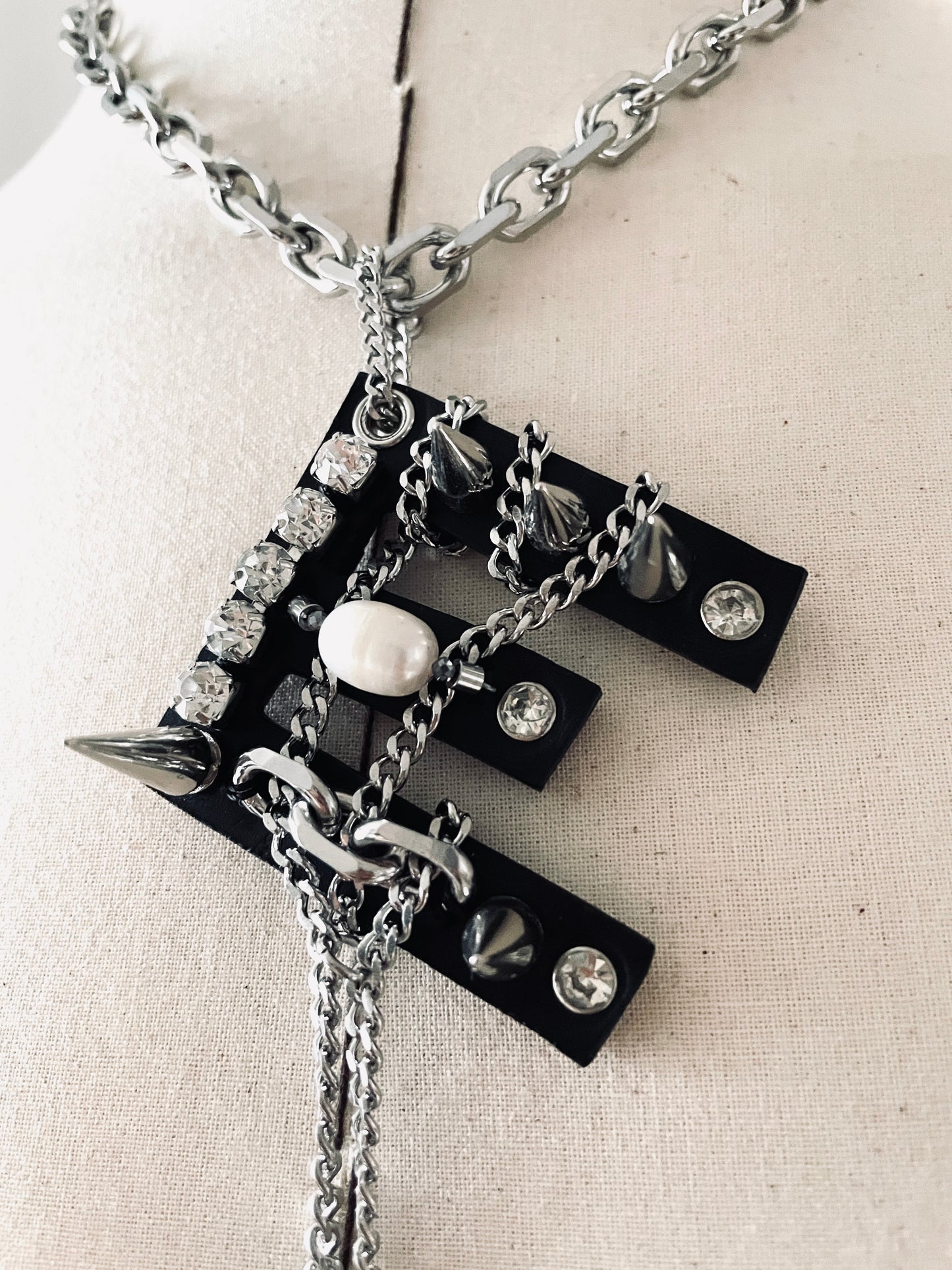 Initial E - The K Initial Collection Pearl Leather Pendant Choker Limited Edition Handcrafted Necklace - MEKERA STUDIOS