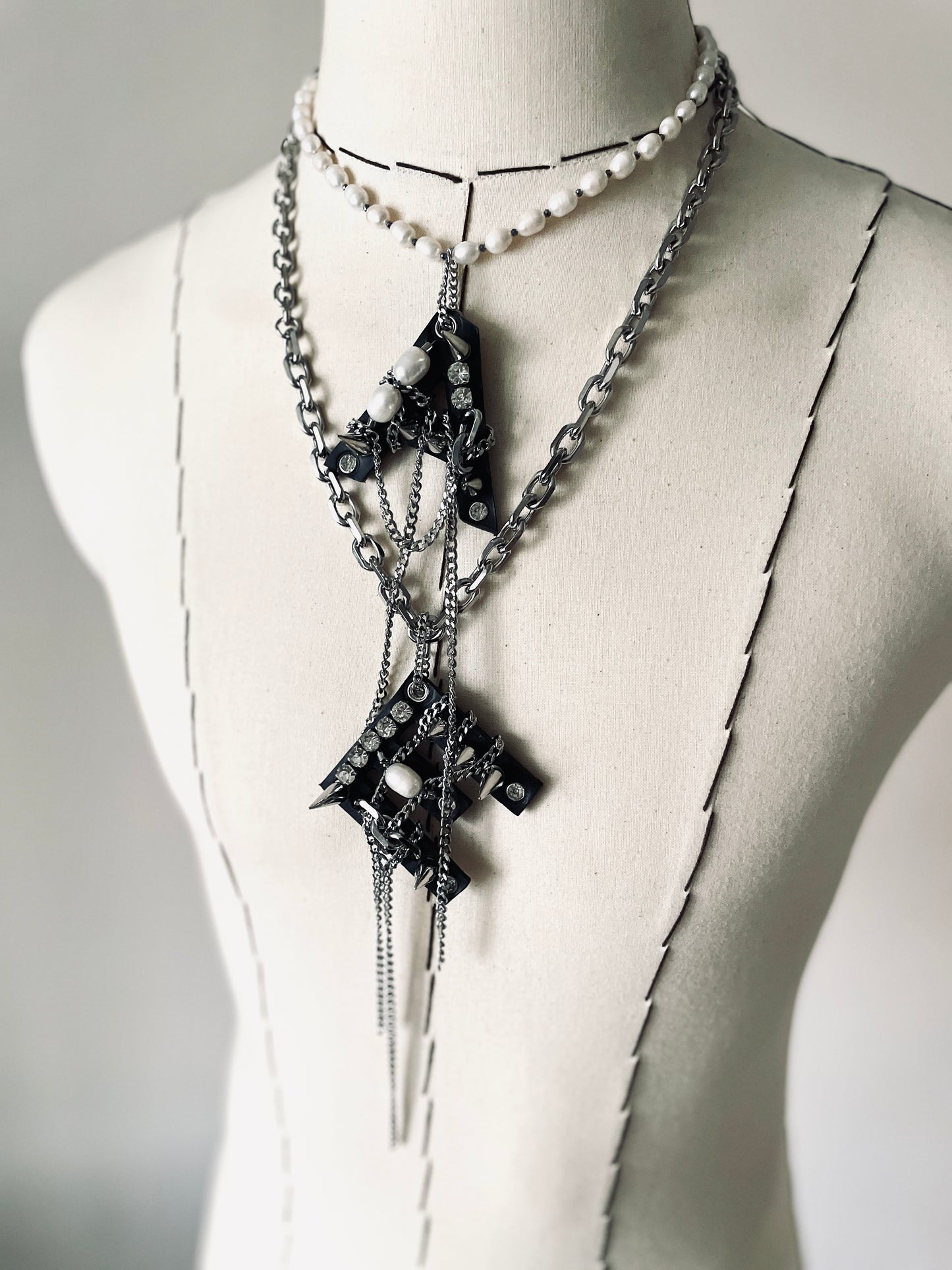 Initial E - The K Initial Collection Pearl Leather Pendant Choker Limited Edition Handcrafted Necklace - MEKERA STUDIOS