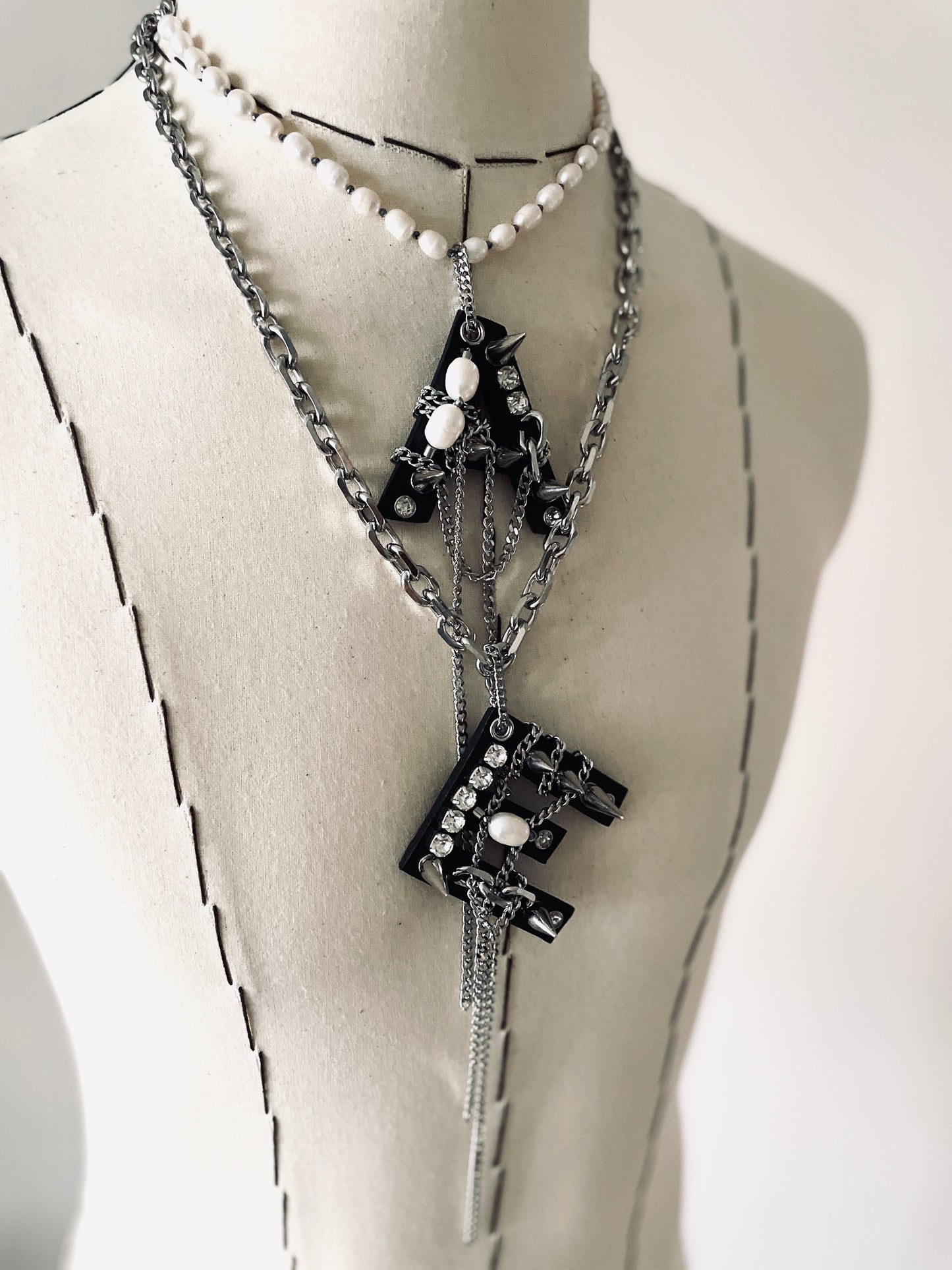 Initial E - The K Initial Collection Pearl Leather Pendant Choker Limited Edition Handcrafted Necklace - MEKERA STUDIOS