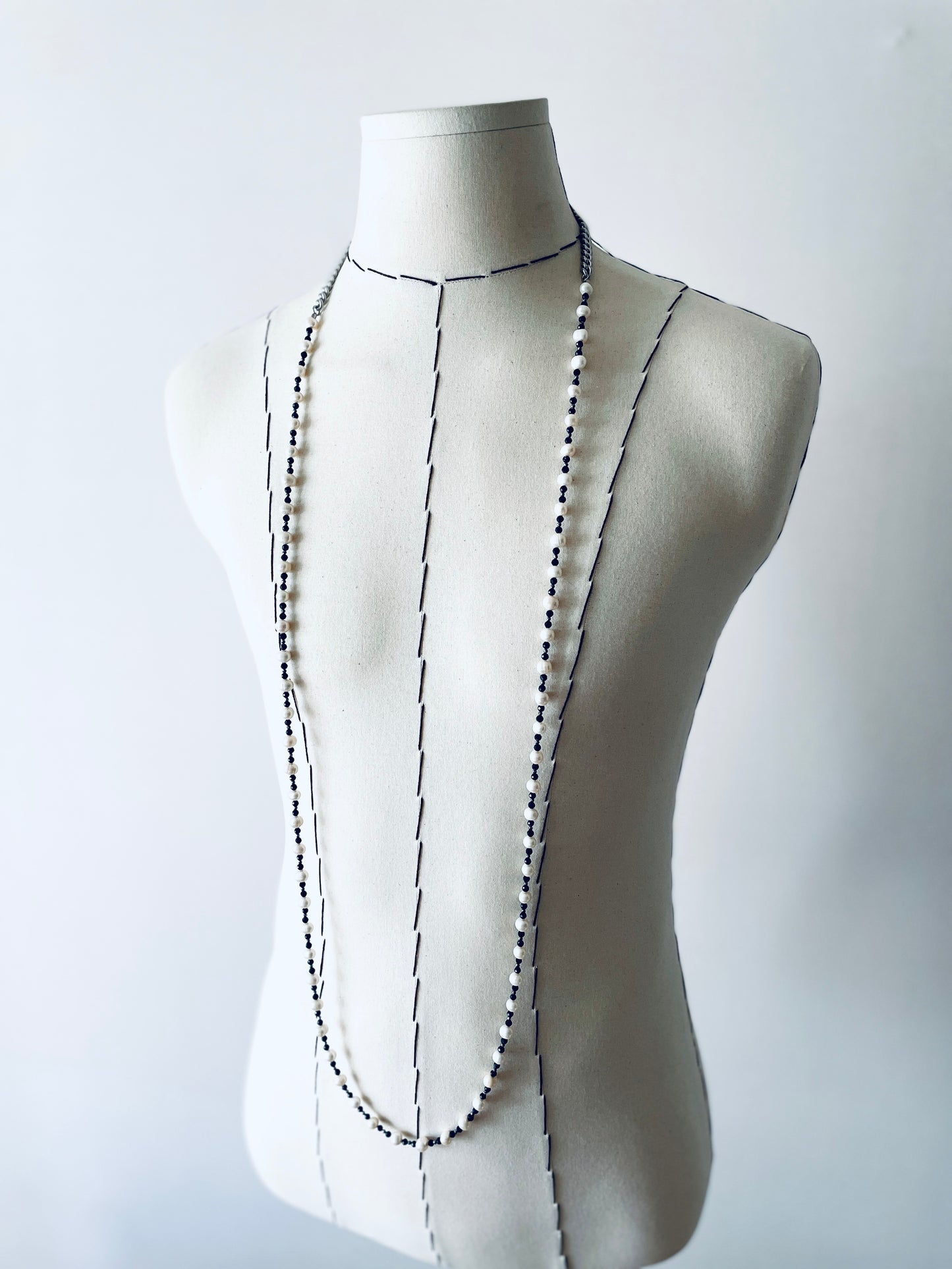 VXP9 Sapphire Pearl Necklace Long chain Handcrafted Choker - MEKERA STUDIOS