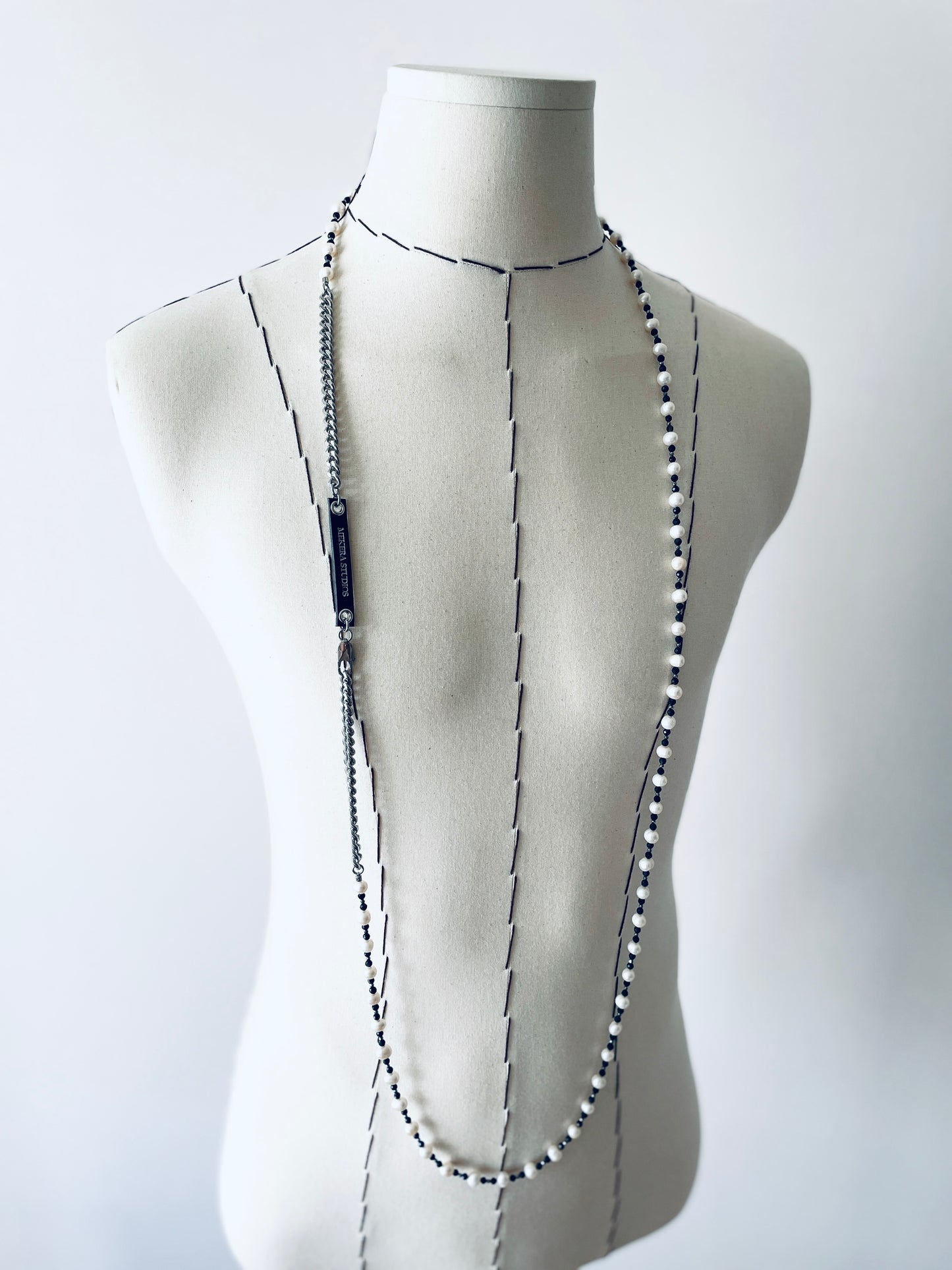 VXP9 Sapphire Pearl Necklace Long chain Handcrafted Choker - MEKERA STUDIOS