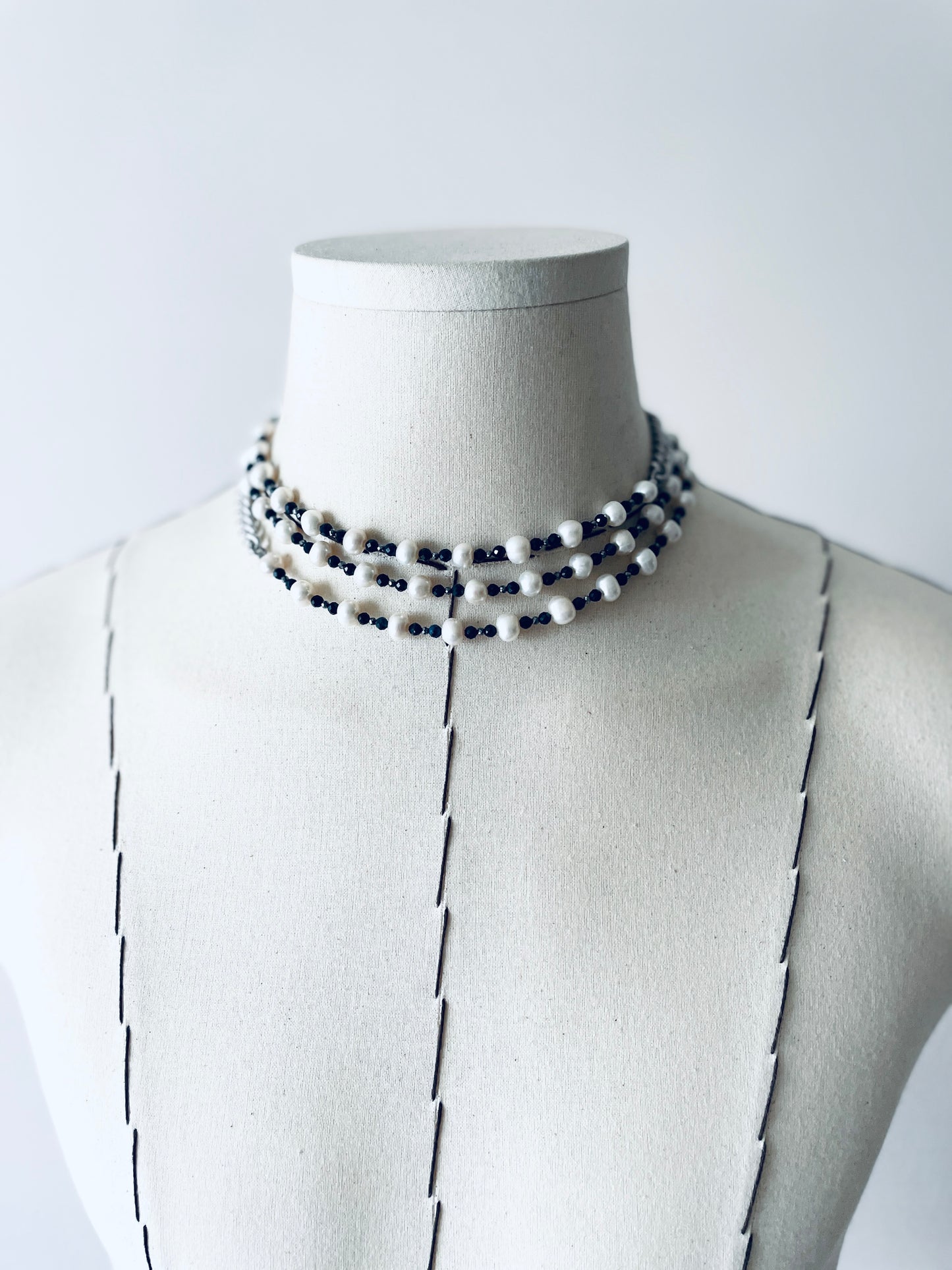 VXP9 Sapphire Pearl Necklace Long chain Handcrafted Choker - MEKERA STUDIOS