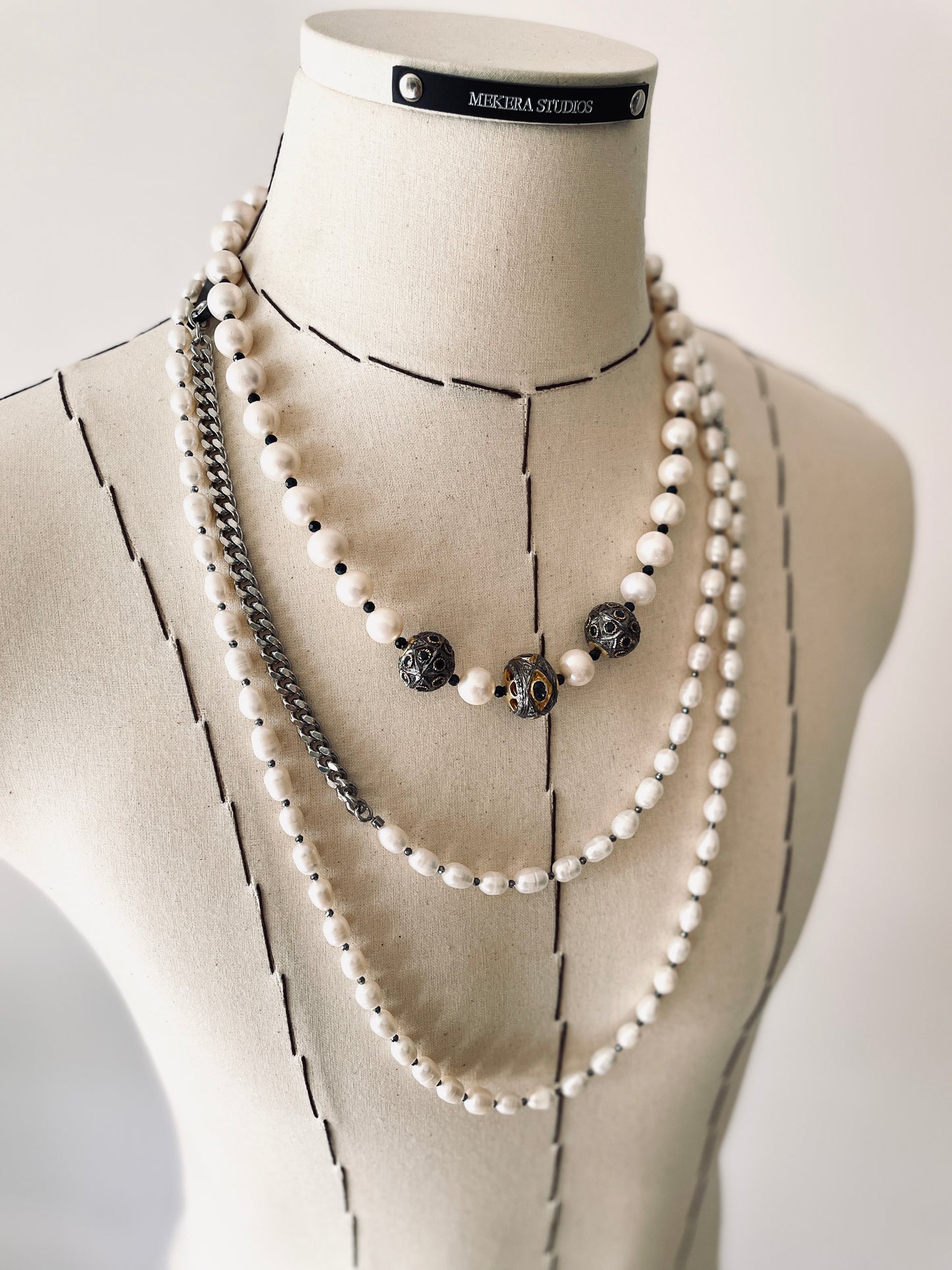 XN-1 Sapphire Pearl Diamond Necklace Long chain Limited Edition Handcrafted Choker-MEKERA STUDIOS