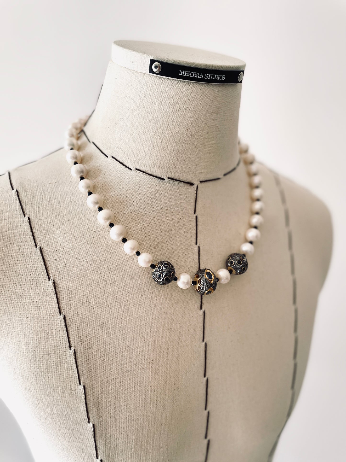 XN-1 Sapphire Pearl Diamond Necklace Long chain Limited Edition Handcrafted Choker-MEKERA STUDIOS