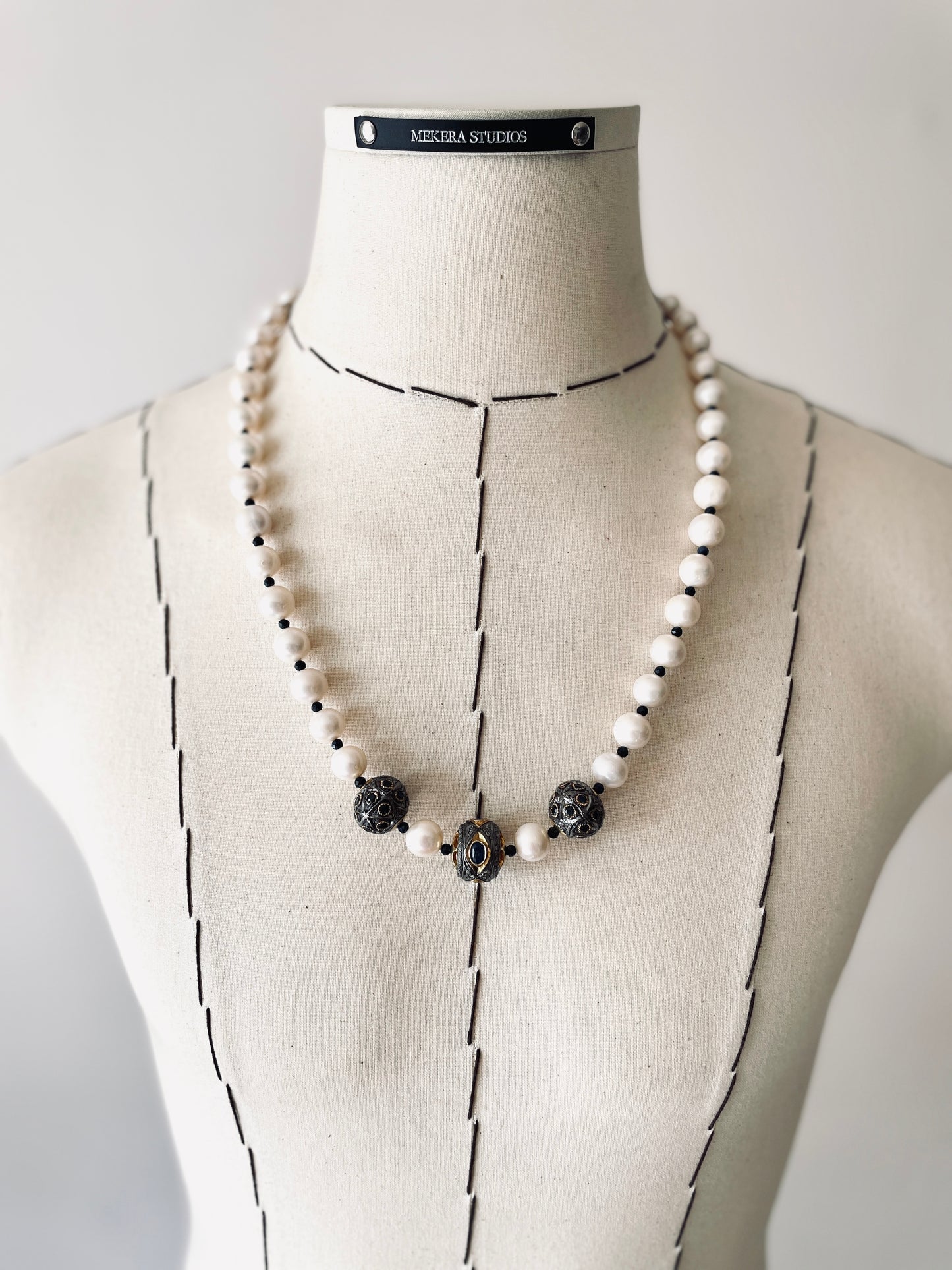 XN-1 Sapphire Pearl Diamond Necklace Long chain Limited Edition Handcrafted Choker-MEKERA STUDIOS