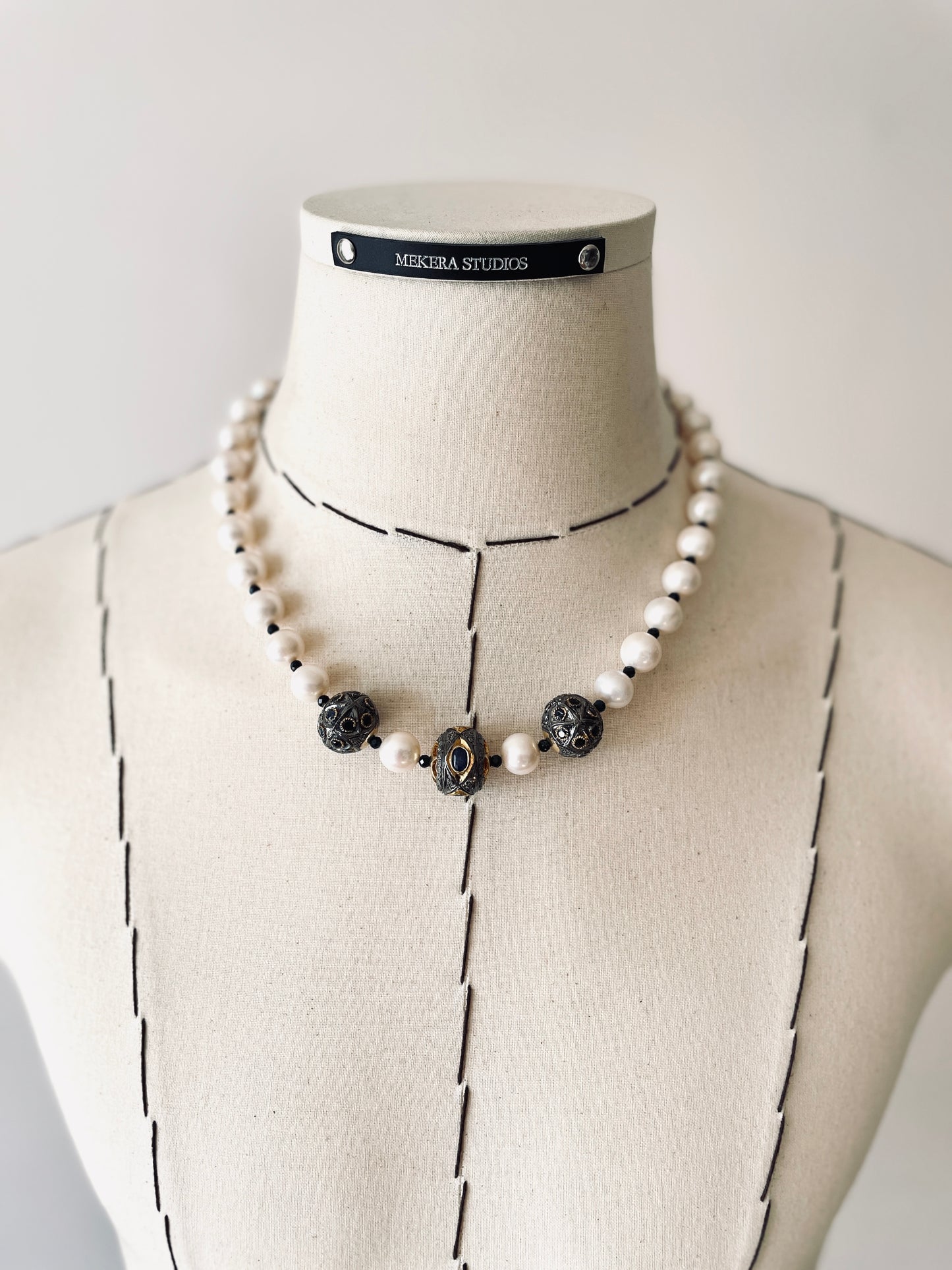 XN-1 Sapphire Pearl Diamond Necklace Long chain Limited Edition Handcrafted Choker-MEKERA STUDIOS