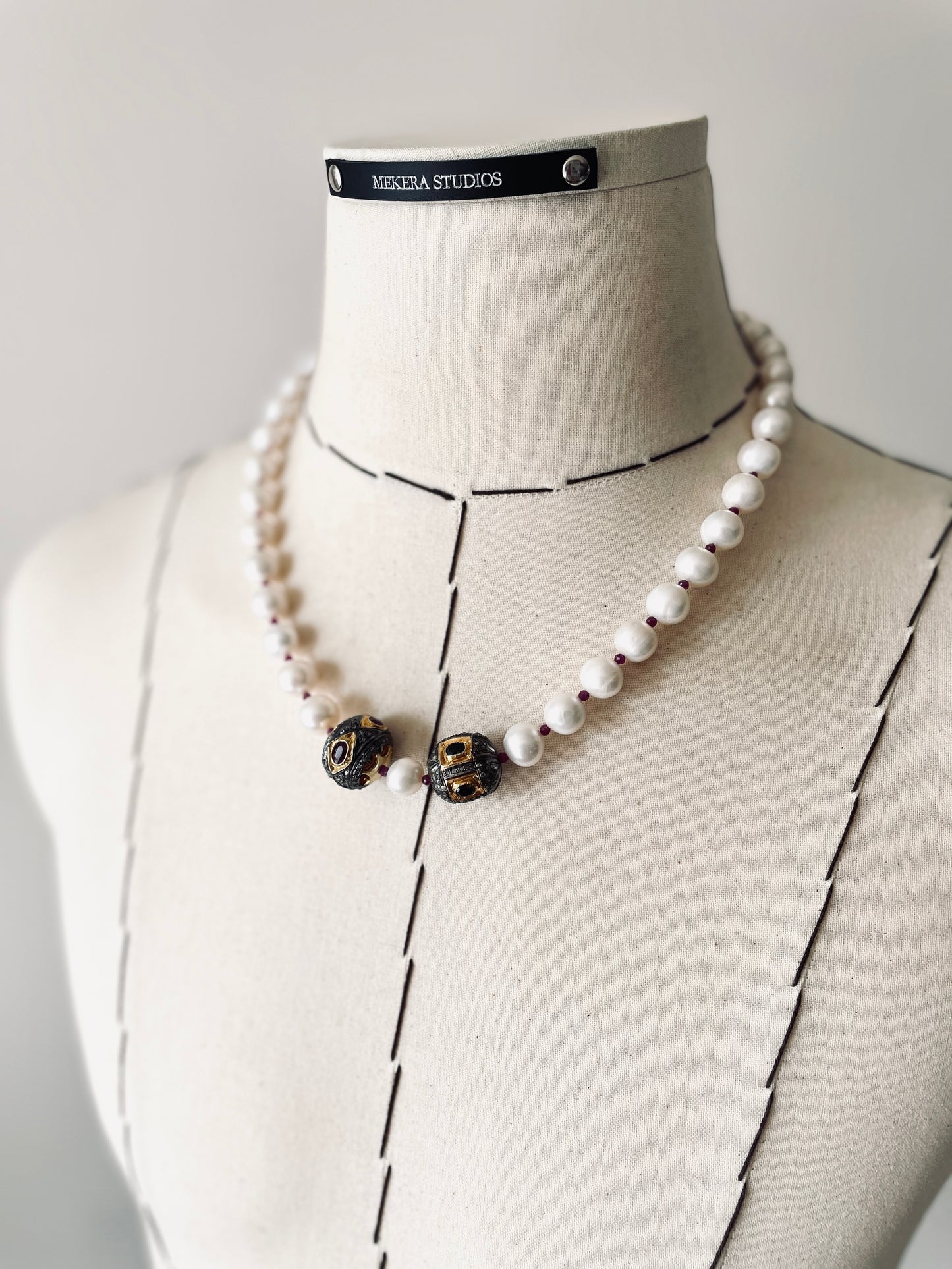 XN-2 Ruby Tourmaline Pearl Diamond Necklace Long chain Limited Edition  Handcrafted Choker-MEKERA STUDIOS