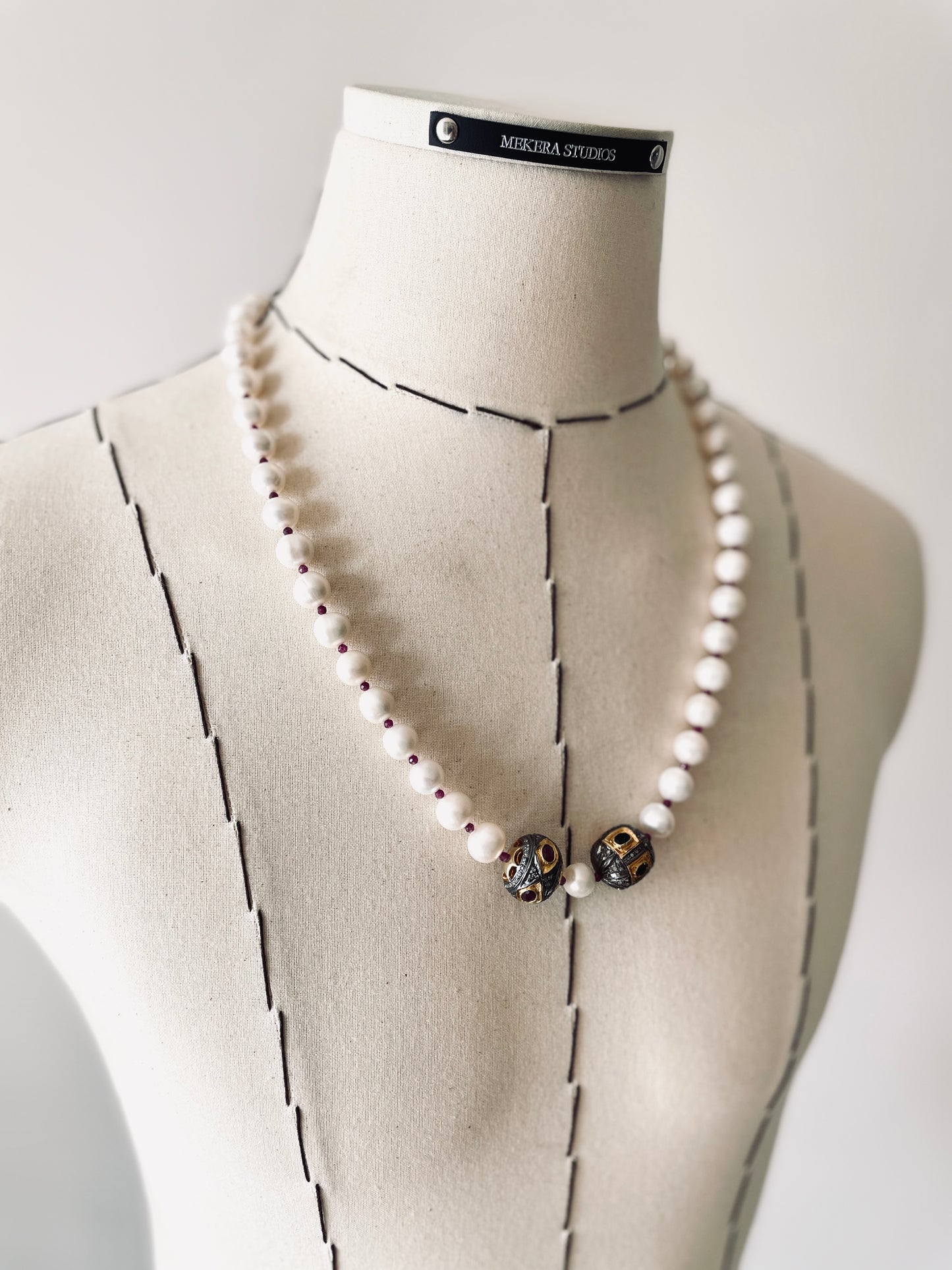 XN-2 Ruby Tourmaline Pearl Diamond Necklace Long chain Limited Edition  Handcrafted Choker-MEKERA STUDIOS