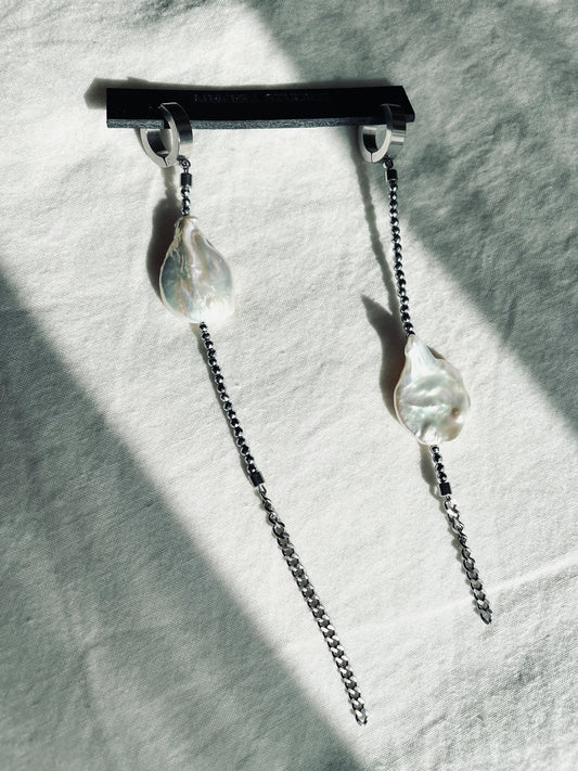 ES2 - The Y collection Pearl Earrings Long chain  Limited Edition Handcrafted bodychain - MEKERA STUDIOS