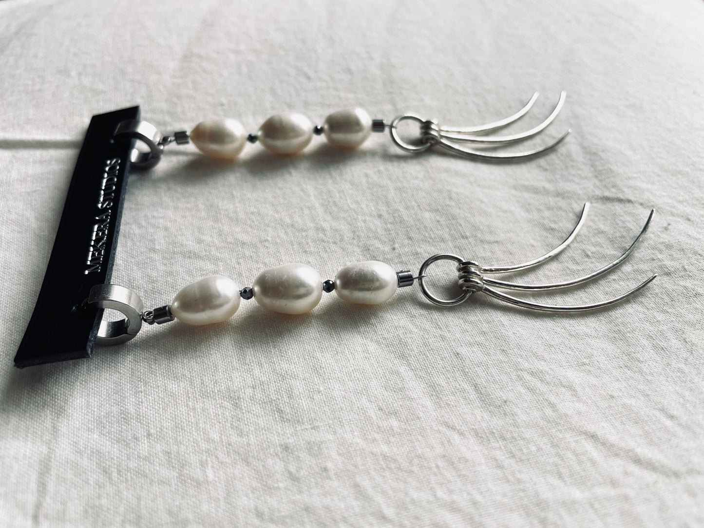 ES5-Pearl Silver 925 Earrings Long chain The Y collection Limited Edition Handcrafted - MEKERA STUDIOS