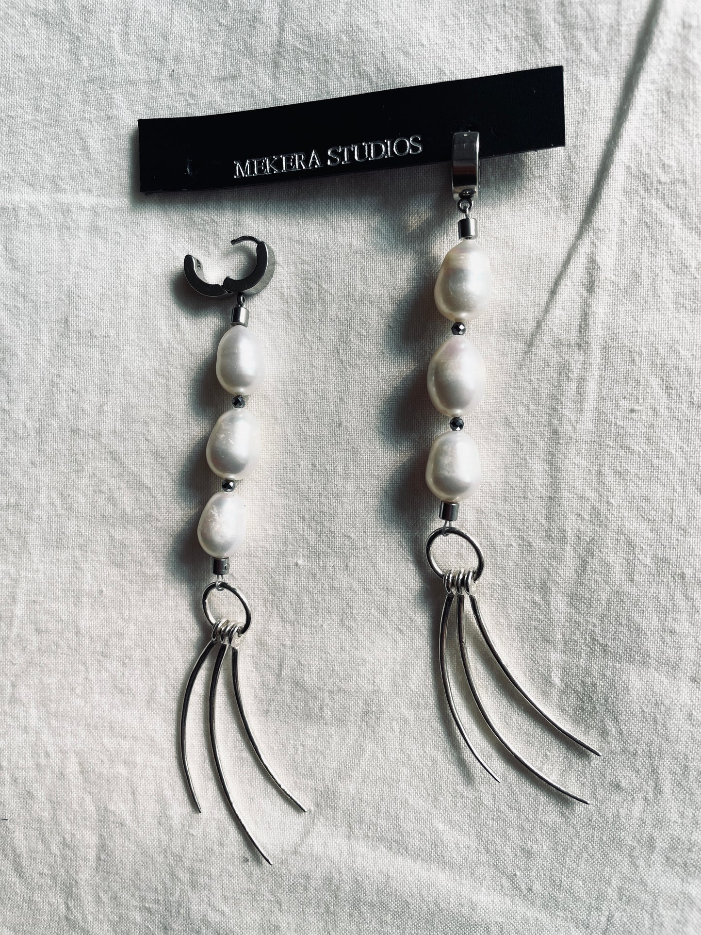 ES5-Pearl Silver 925 Earrings Long chain The Y collection Limited Edition Handcrafted - MEKERA STUDIOS