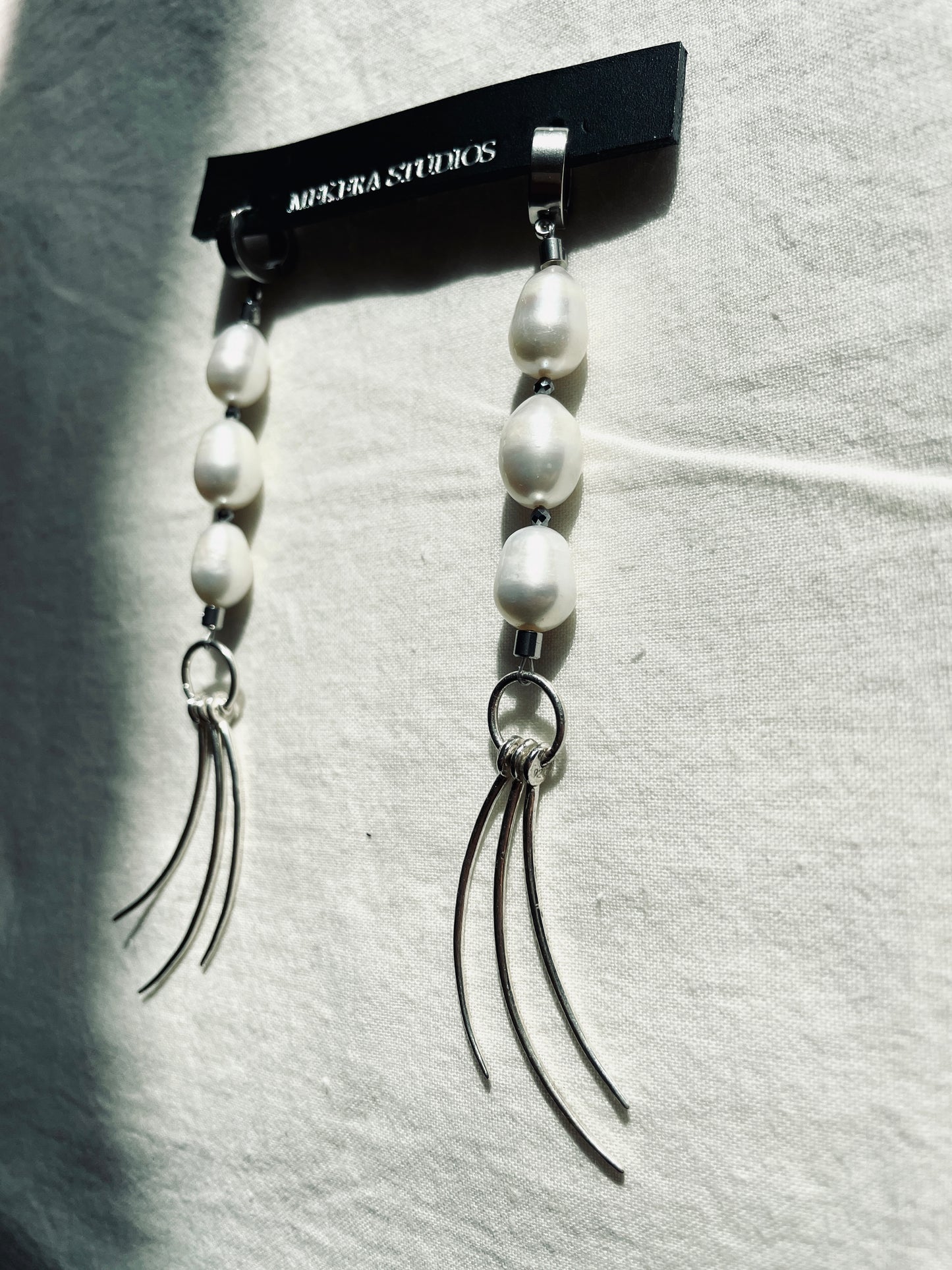 ES5-Pearl Silver 925 Earrings Long chain The Y collection Limited Edition Handcrafted - MEKERA STUDIOS