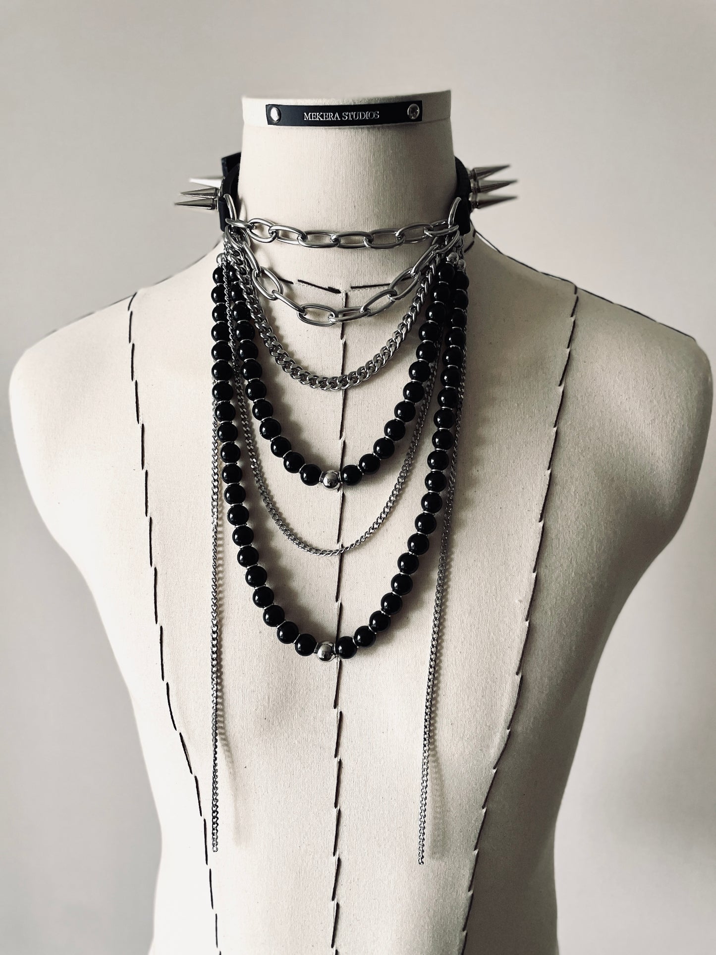 LS5-Spike Choker Onyx Limited Edition Handcrafted  Necklace Leather Chain-MEKERA STUDIOS