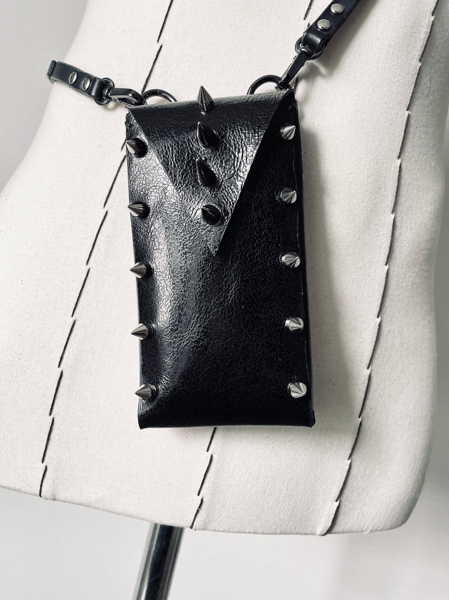 Leather Mini Spike Bag Black F4 iphone Mini Limited Edition Handcrafted -MEKERA STUDIOS