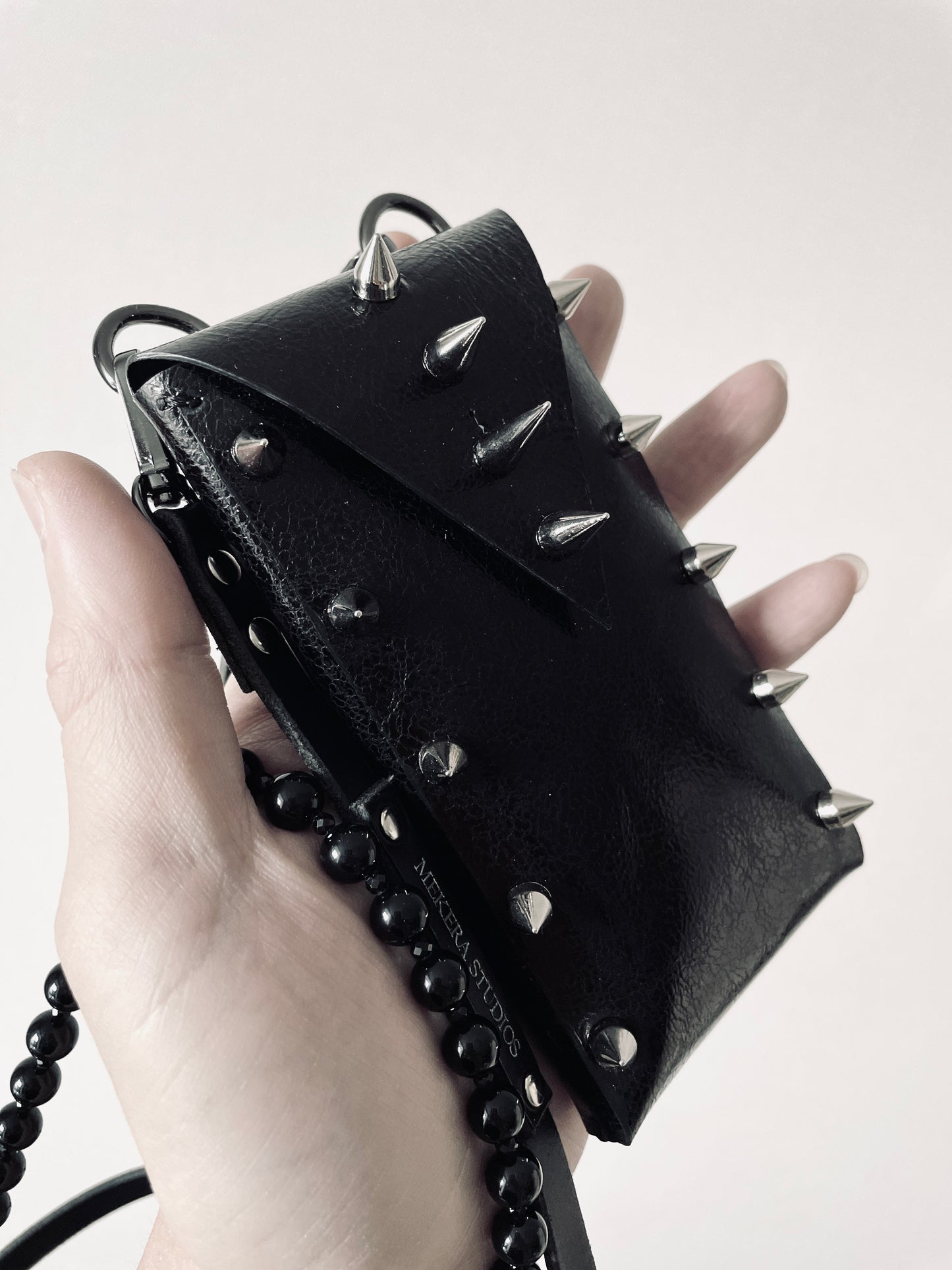 Leather Mini Spike Bag Black F4 iphone Mini Limited Edition Handcrafted -MEKERA STUDIOS