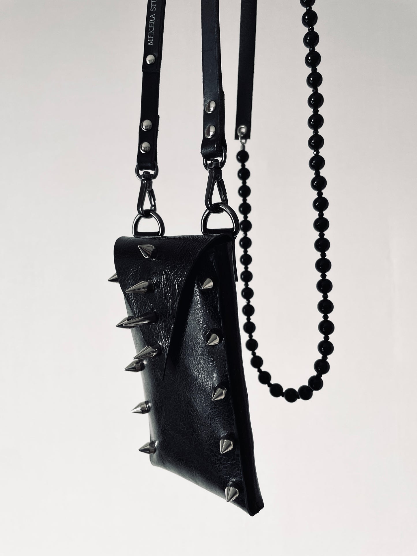 Leather Mini Spike Bag Black F4 iphone Mini Limited Edition Handcrafted -MEKERA STUDIOS