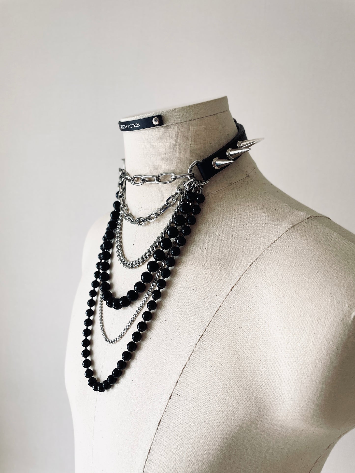 LS6-Spike Limited Edition Choker Onyx Necklace Leather Chain-MEKERA STUDIOS