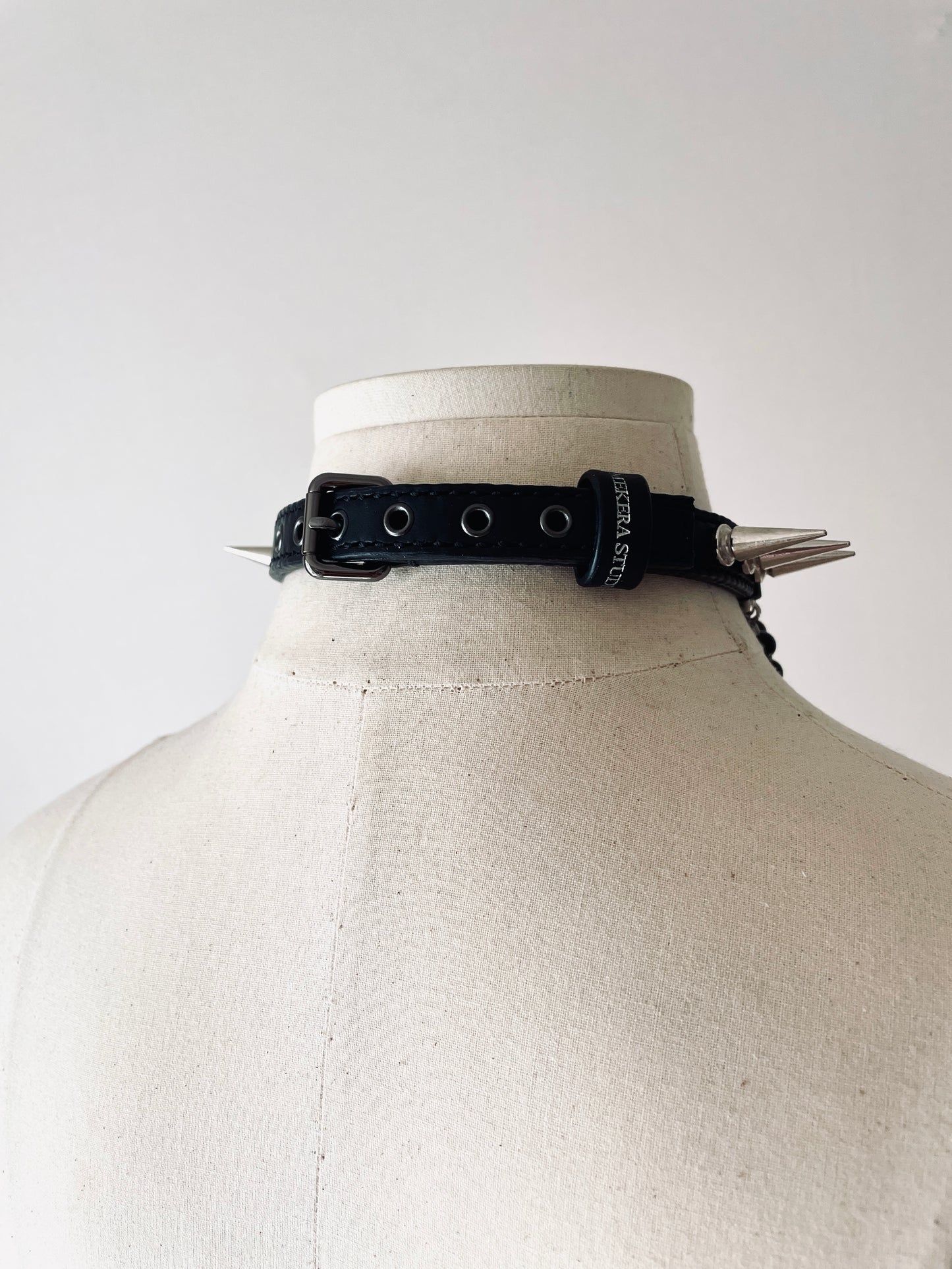 LS6-Spike Limited Edition Choker Onyx Necklace Leather Chain-MEKERA STUDIOS