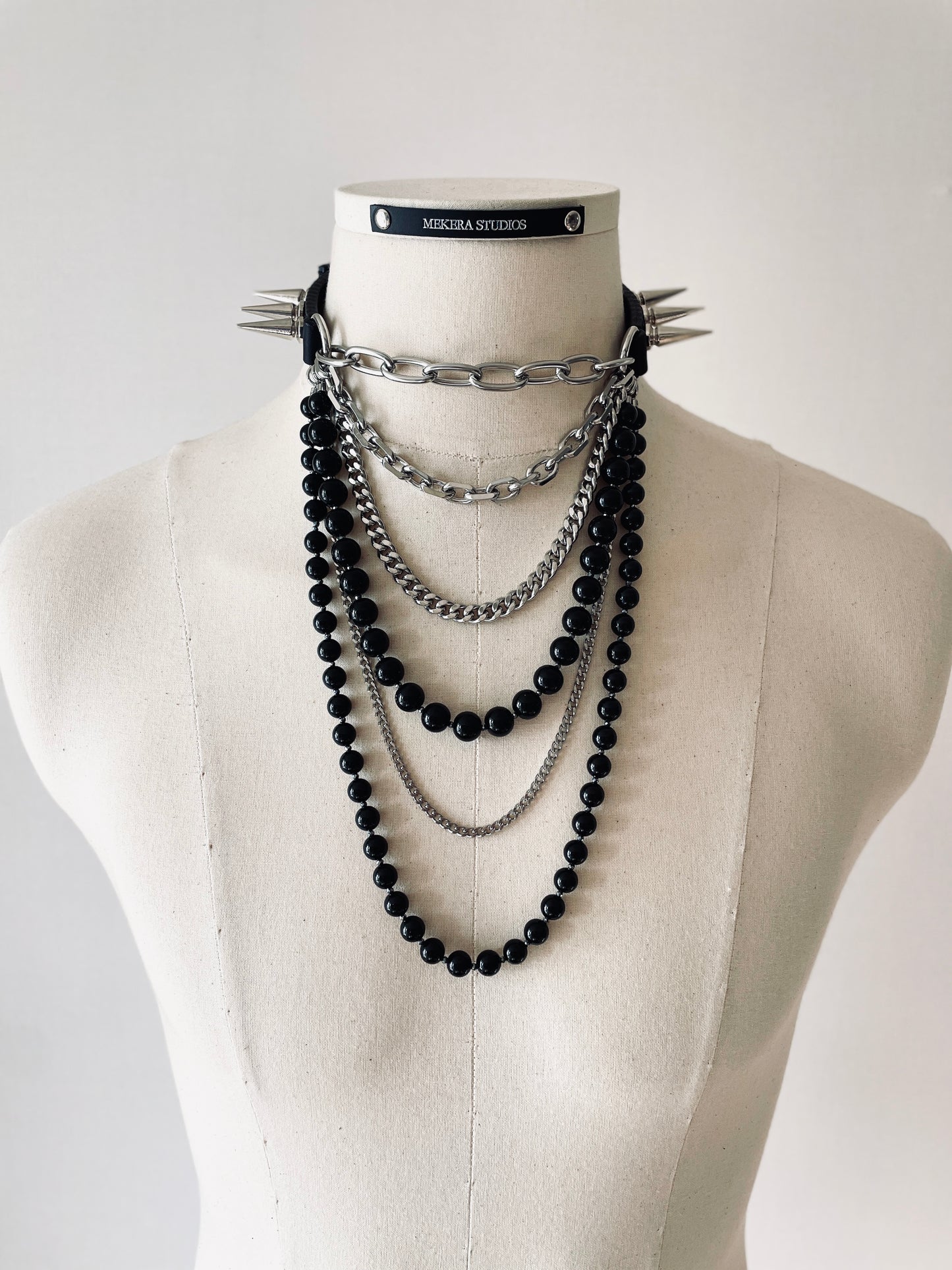 LS6-Spike Limited Edition Choker Onyx Necklace Leather Chain-MEKERA STUDIOS