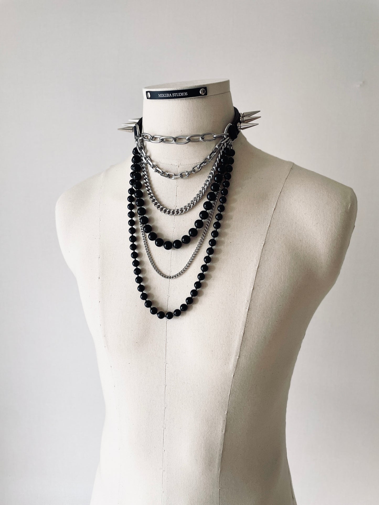 LS6-Spike Limited Edition Choker Onyx Necklace Leather Chain-MEKERA STUDIOS