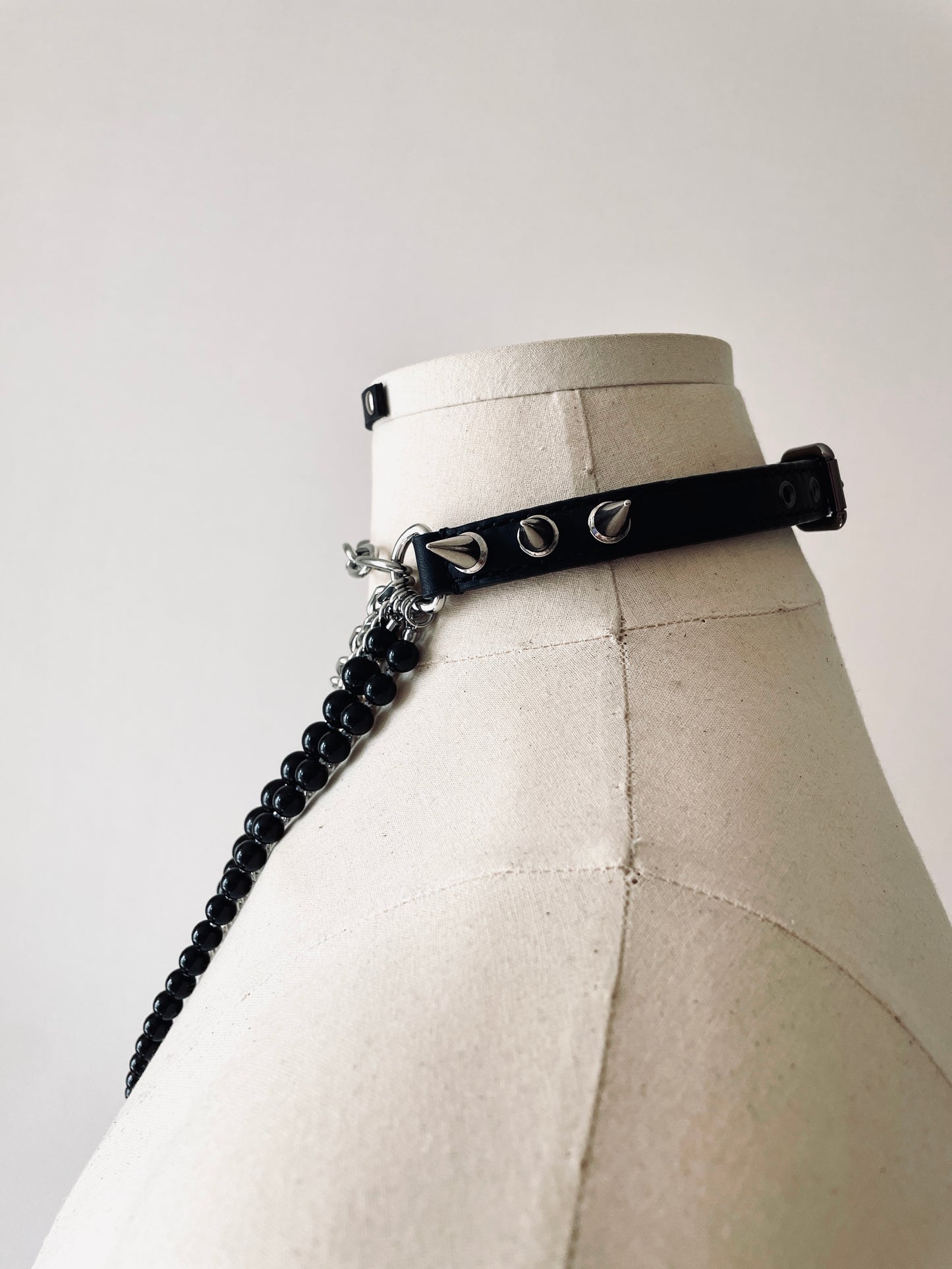 LS6-Spike Limited Edition Choker Onyx Necklace Leather Chain-MEKERA STUDIOS