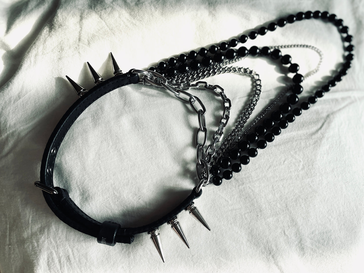 LS6-Spike Limited Edition Choker Onyx Necklace Leather Chain-MEKERA STUDIOS