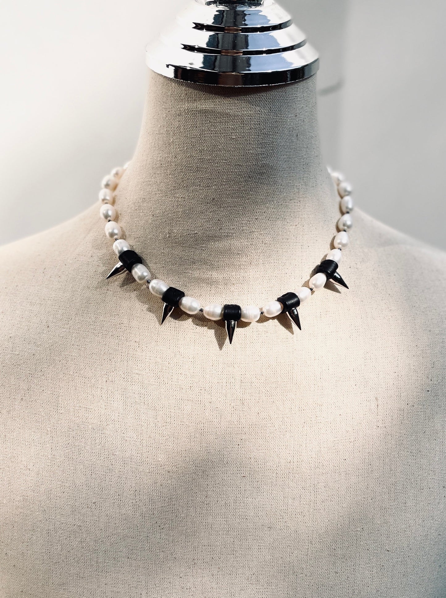 PK1 Pearl Spike Necklace Long chain Handcrafted Choker-MEKERA STUDIOS