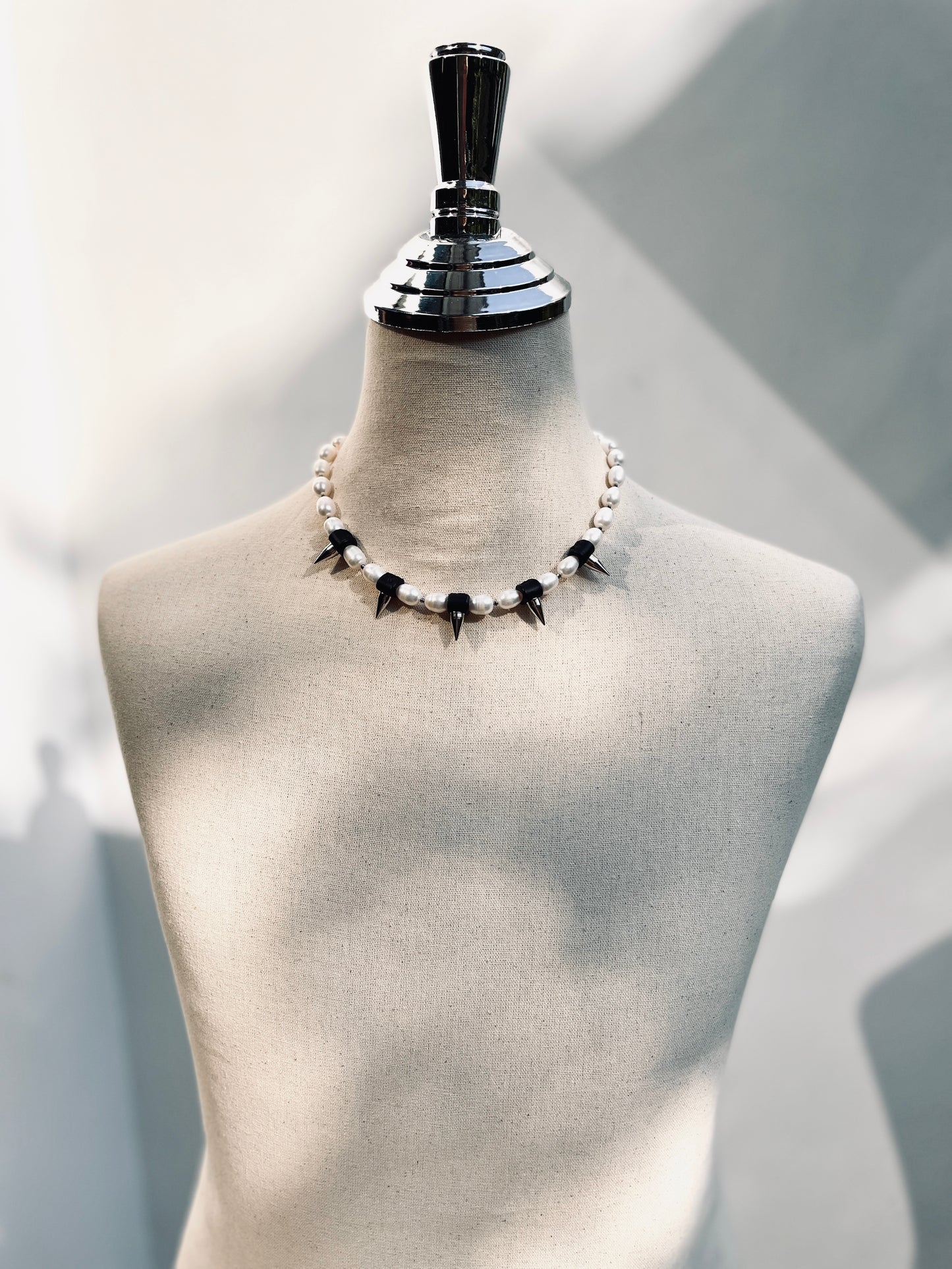 PK1 Pearl Spike Necklace Long chain Handcrafted Choker-MEKERA STUDIOS