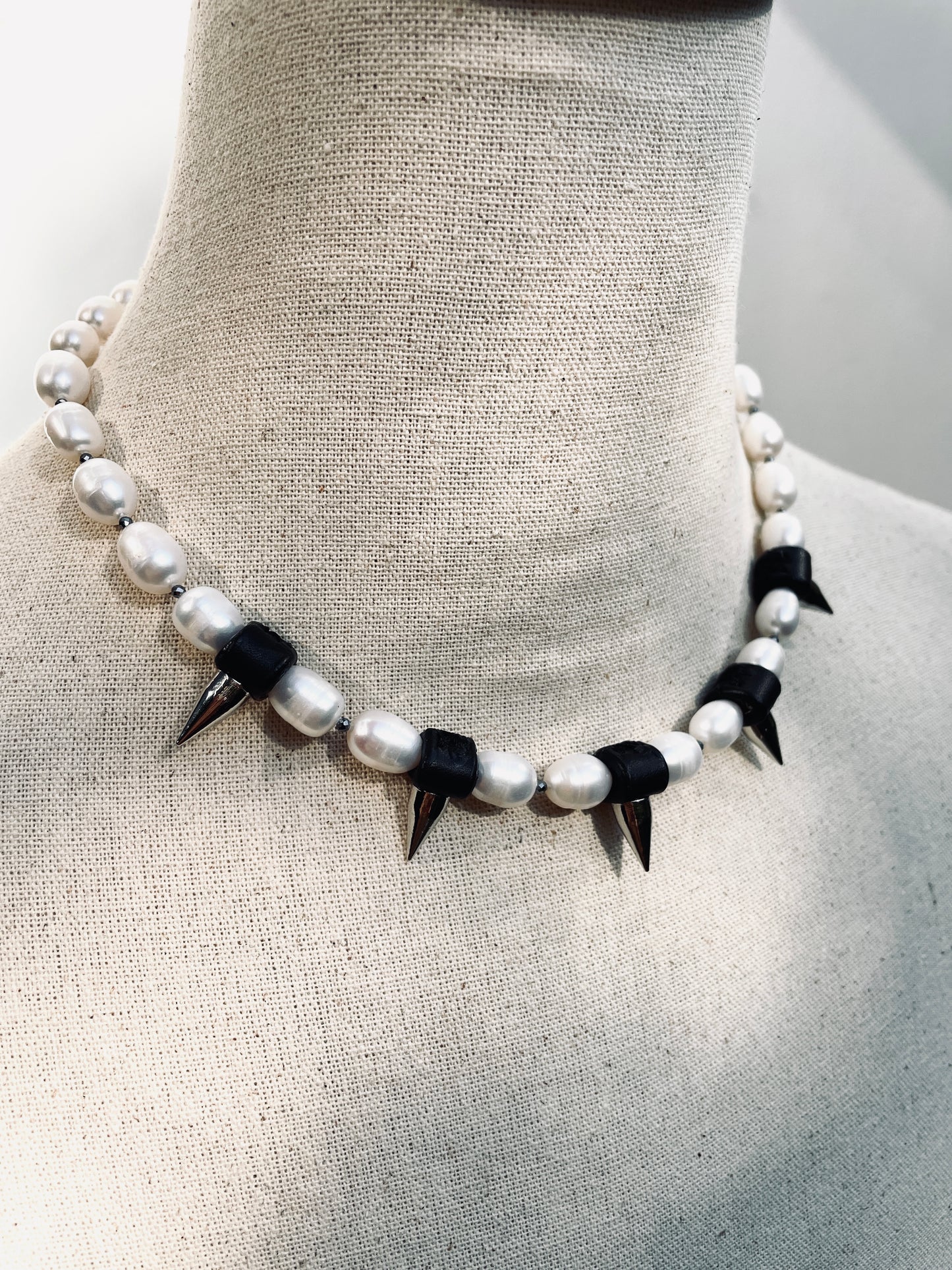 PK1 Pearl Spike Necklace Long chain Handcrafted Choker-MEKERA STUDIOS