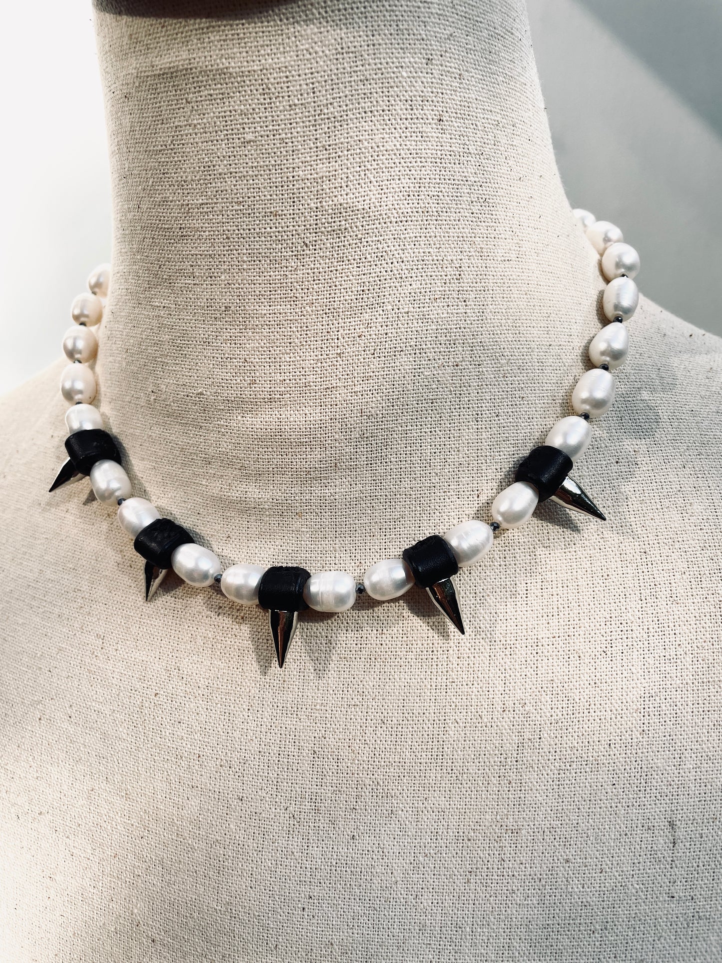 PK1 Pearl Spike Necklace Long chain Handcrafted Choker-MEKERA STUDIOS