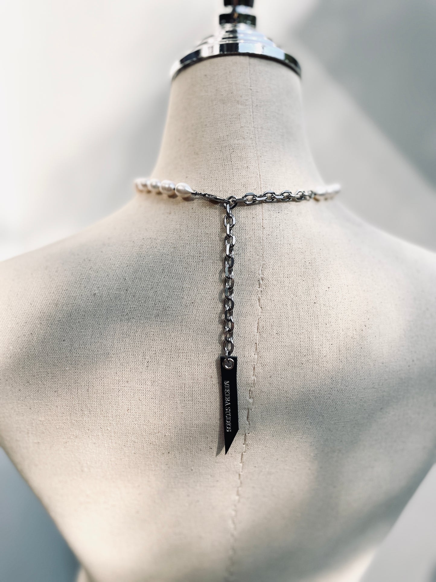 PK1 Pearl Spike Necklace Long chain Handcrafted Choker-MEKERA STUDIOS