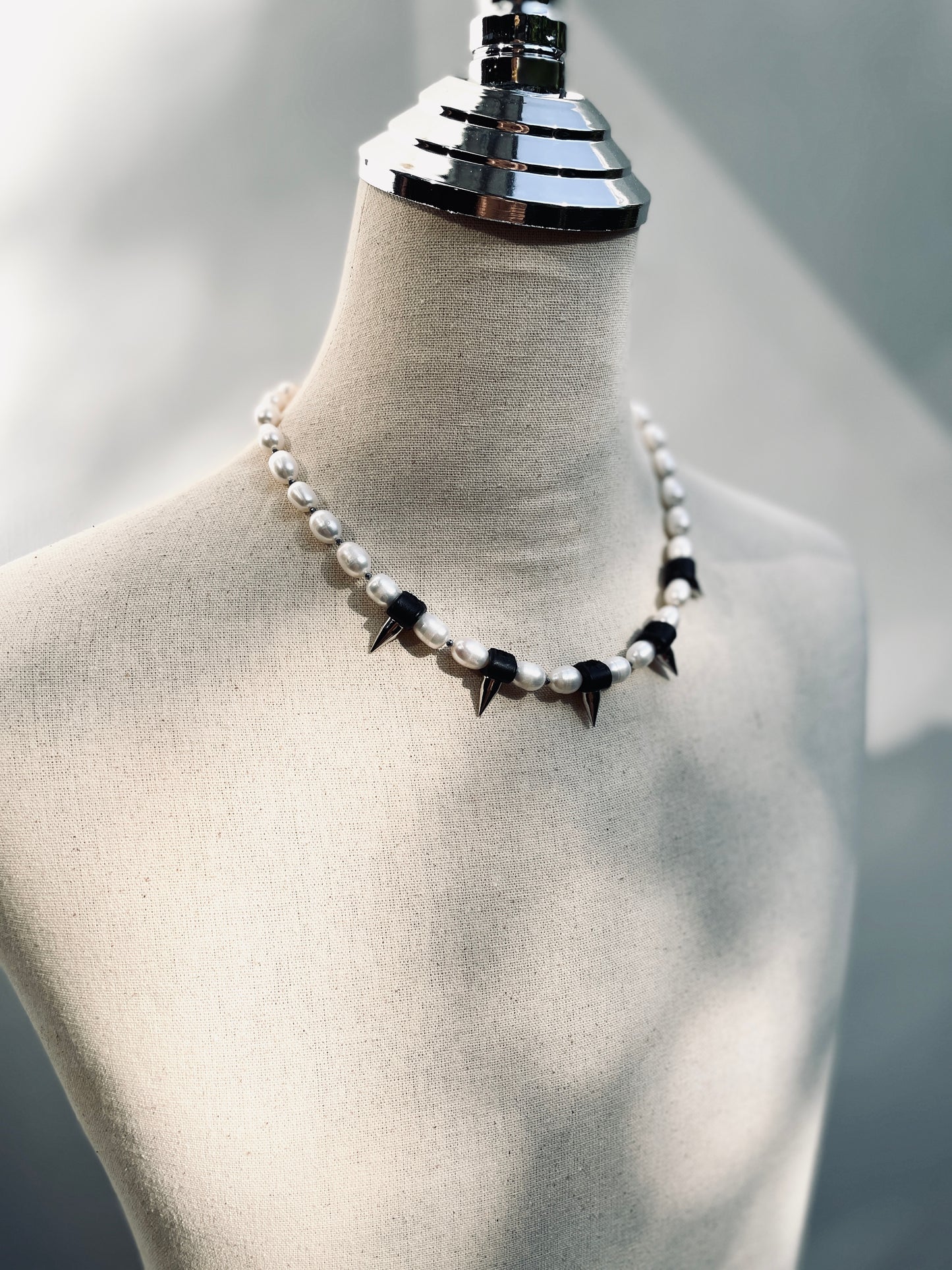 PK1 Pearl Spike Necklace Long chain Handcrafted Choker-MEKERA STUDIOS