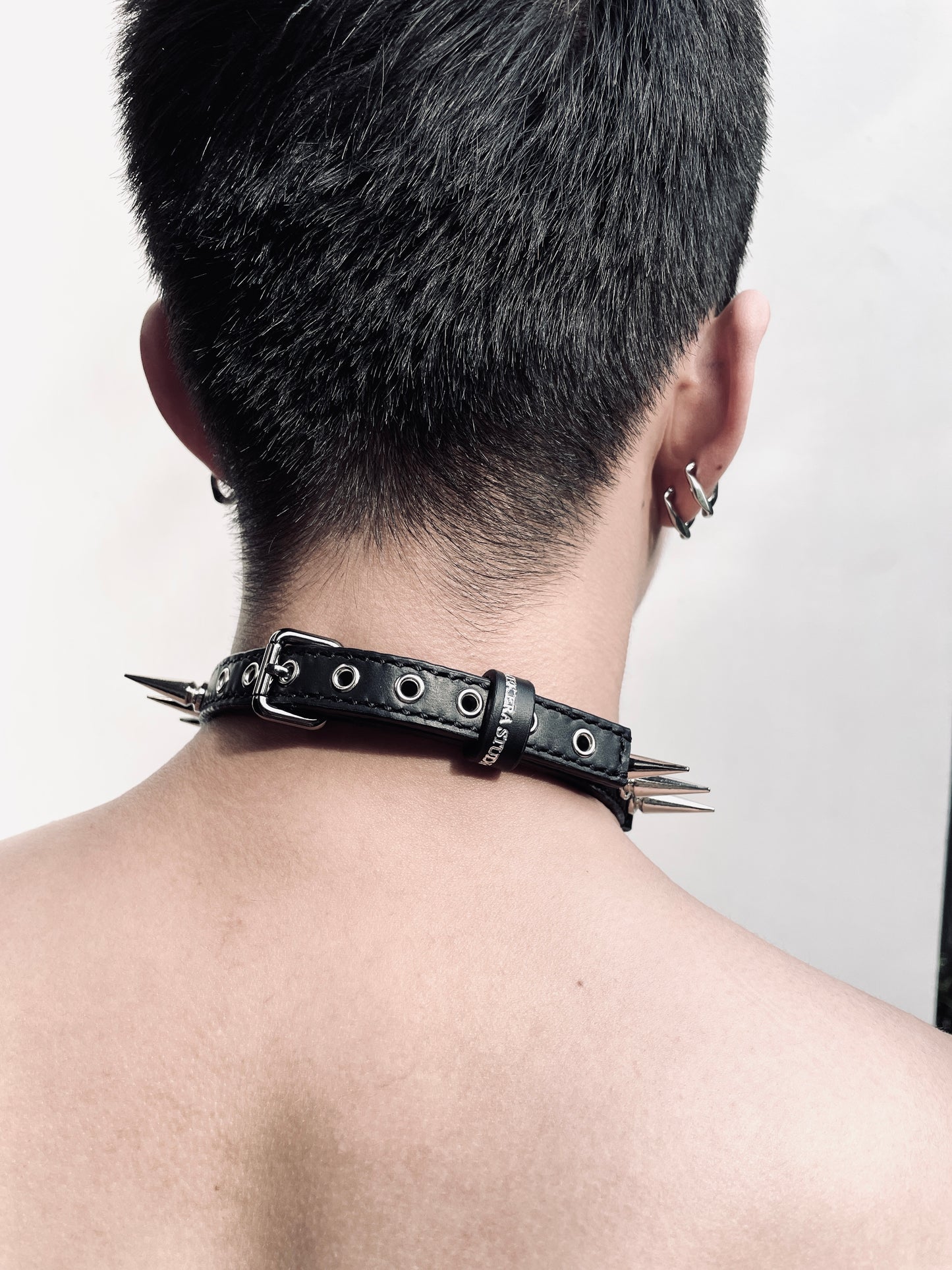 LX7-Spike Choker Necklace Leather Long Chain - MEKERA STUDIOS