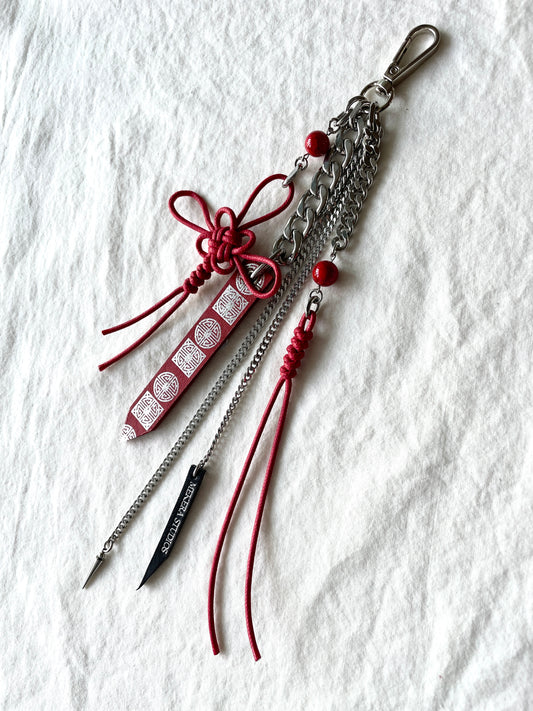 Korean Punk Keychain NORIGAE-5-RED, Handcrafted Norigae knot Pants chain, limited edition by artisans