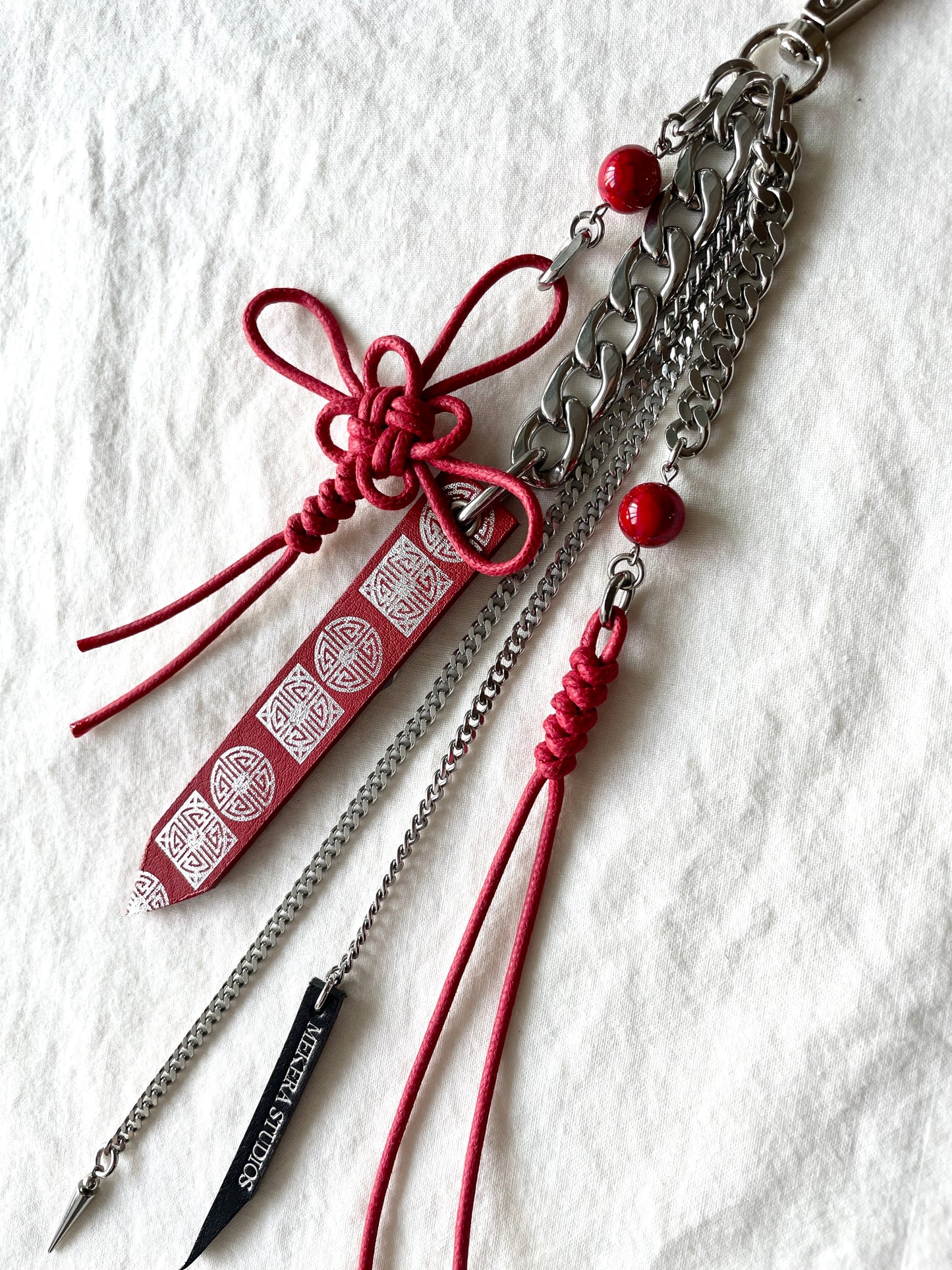 Korean Punk Keychain NORIGAE-5-RED, Handcrafted Norigae knot Pants chain, limited edition by artisans